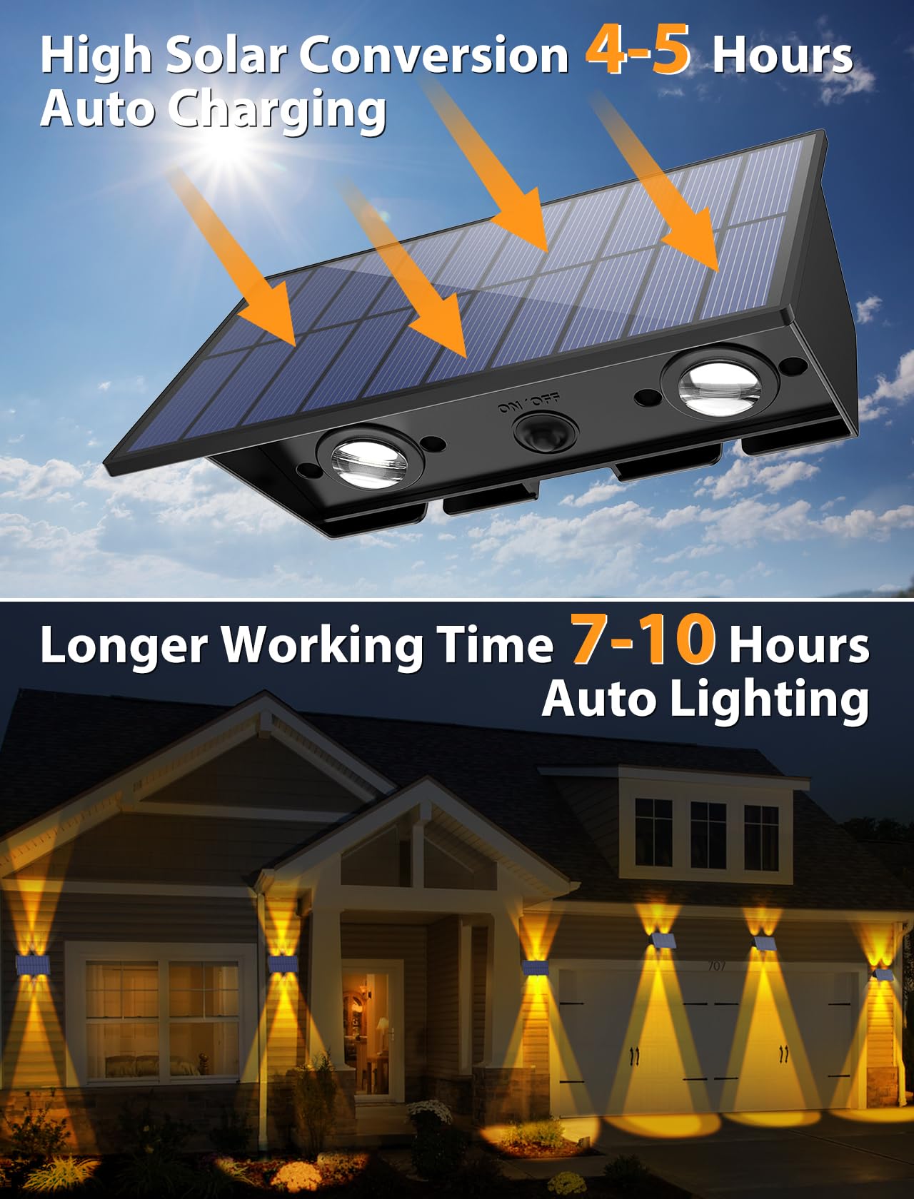Solar Fence Lights,2Pack Solar Lights Outdoor Warm White Up & Down Solar Wall Lights Waterproof 100 Lumens Dusk To Dawn Solar Po
