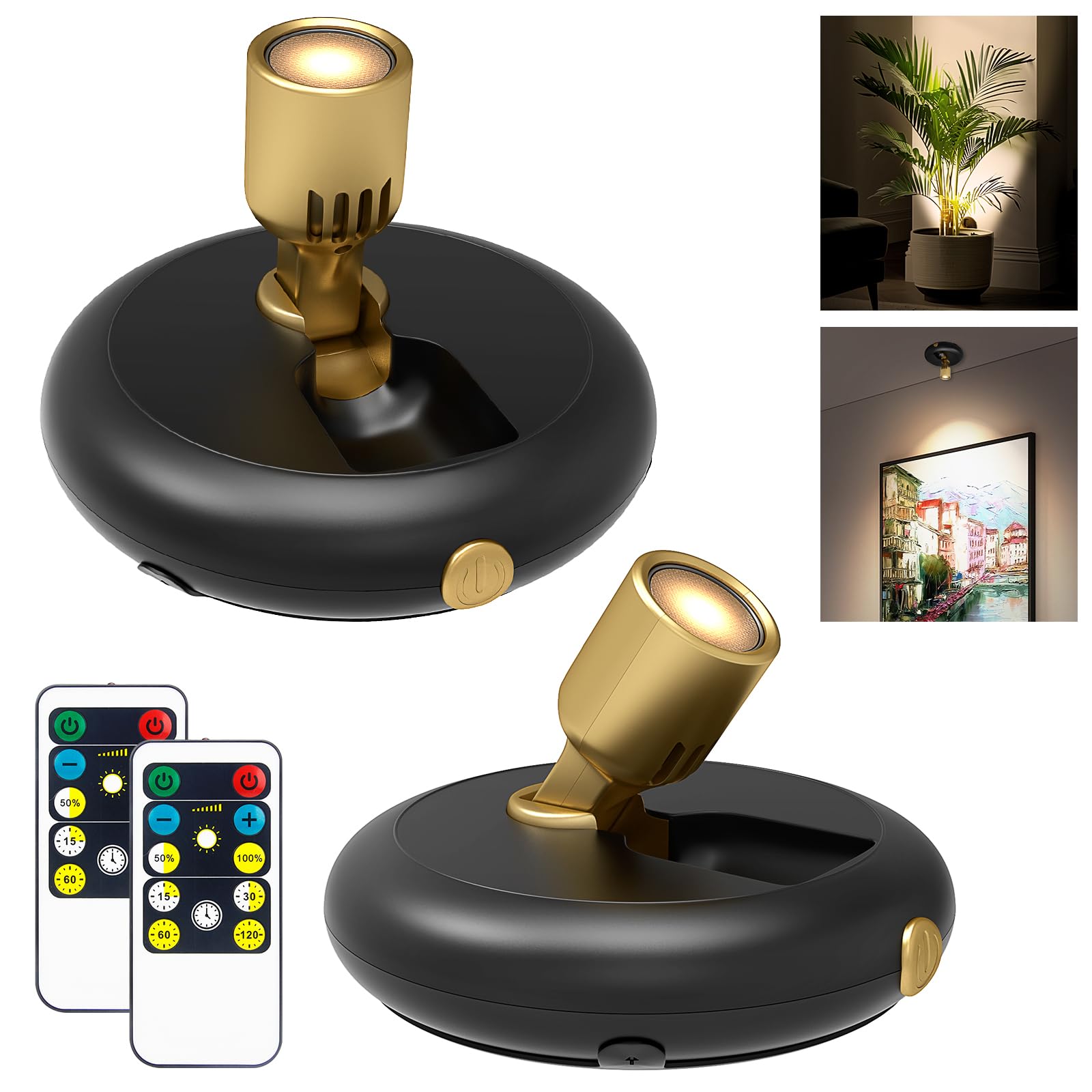 Indoor Plant Spotlight Battery Operated,Picture Light with Remote,Wall Painting Light,Wireless Uplight Dimmable Timer,Spot Light