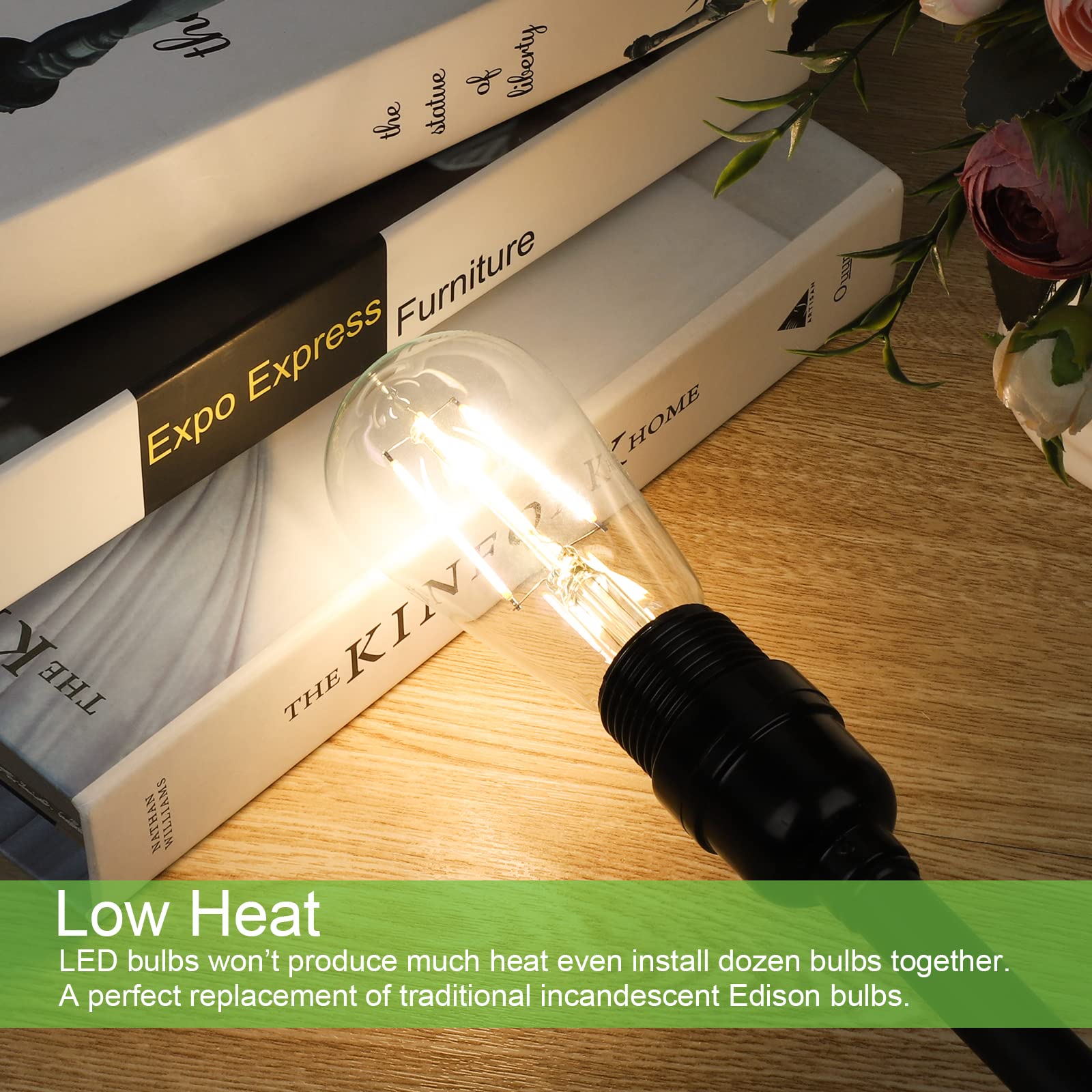 Maxvolador Vintage Led Edison Bulb 60W Equivalent 800Lm, 6W St58 Filament Light Bulbs, Soft White 3000K, E26 Base, Non-Dimmable,