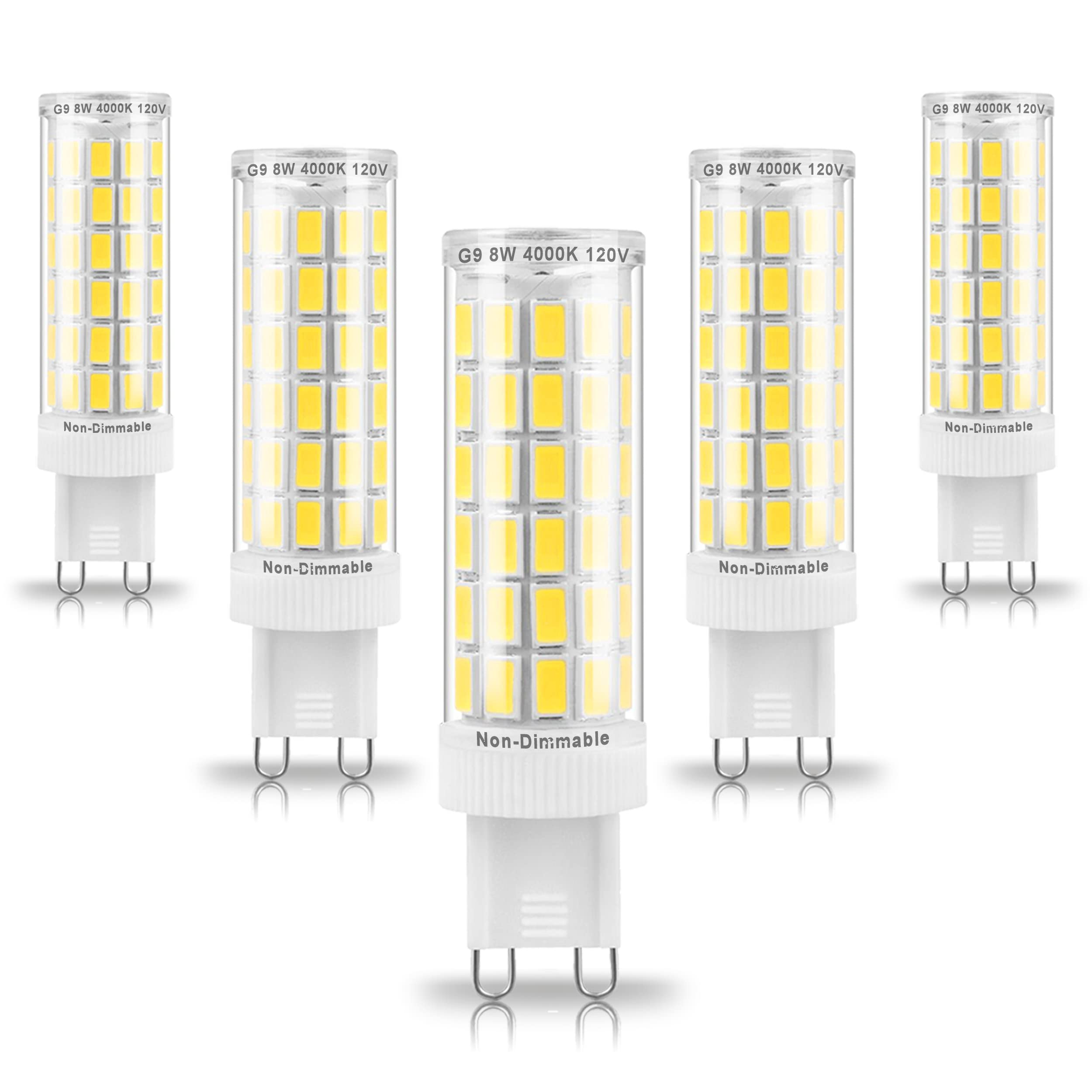 Ziomitus G9 LED Bulbs 75W 4000K Natural White, 1000lm Bi-pin Light Bulb, 5 Pack, Ceramics+PC for Chandelier & Vanity