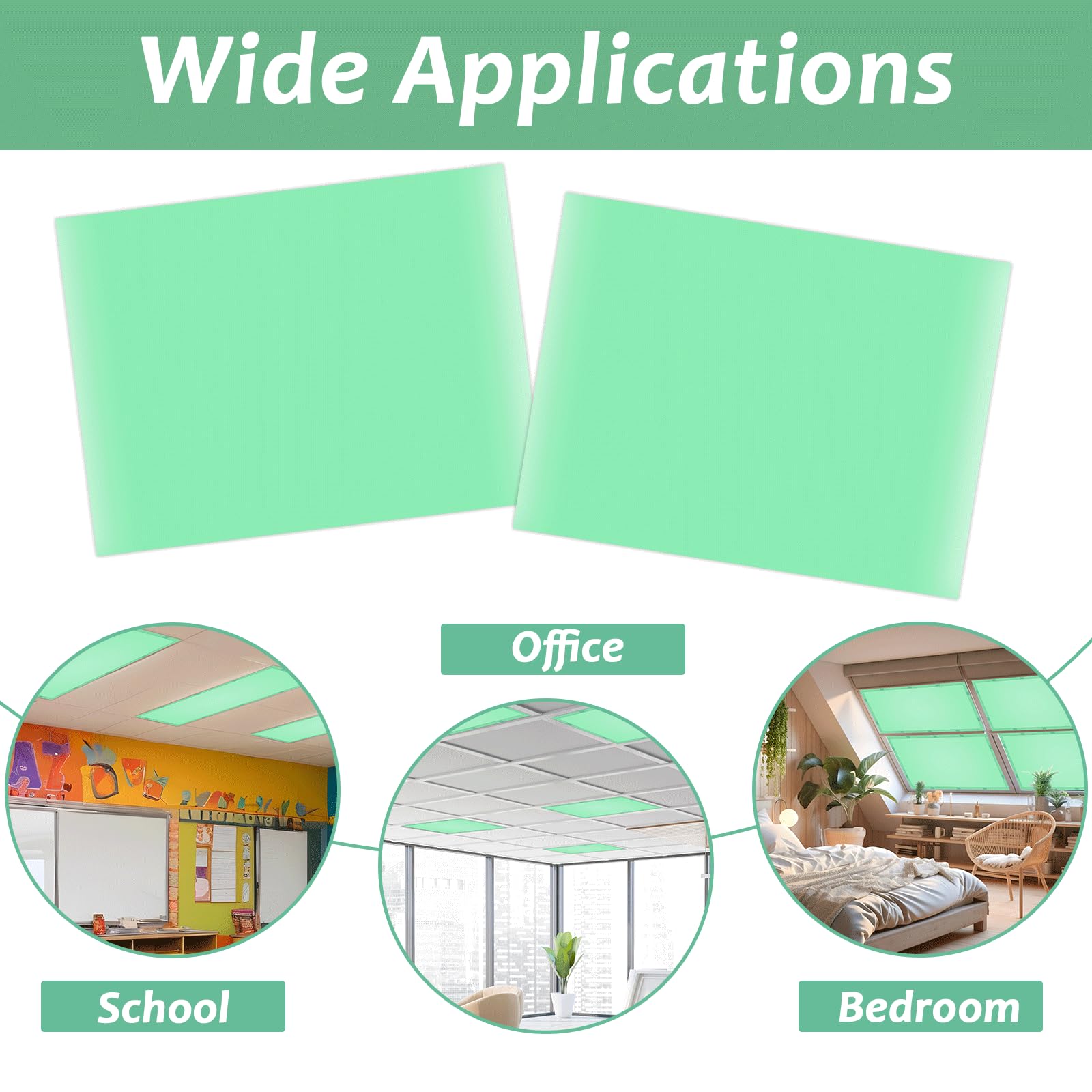 Wiooffen Fluorescent Light Covers with 20 Magnets, 4x2 Feet, Green, Polyester, Model YM0785, Easy Install for Ceilings