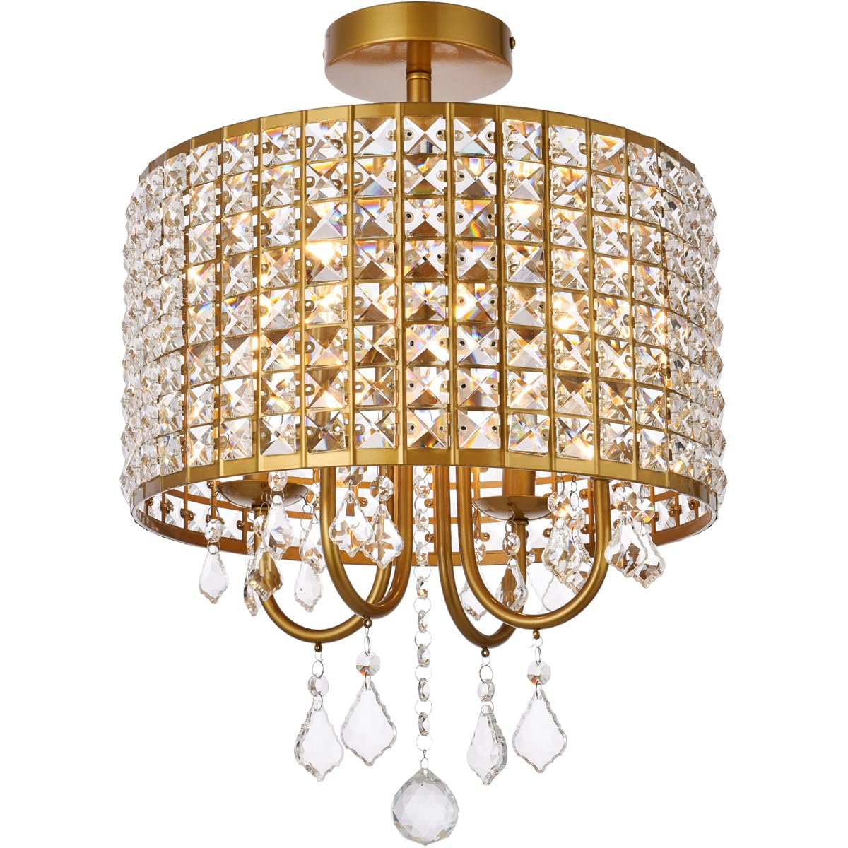 Living District Elise 4-Light Transitional Style Metal Flush Mount in Brass