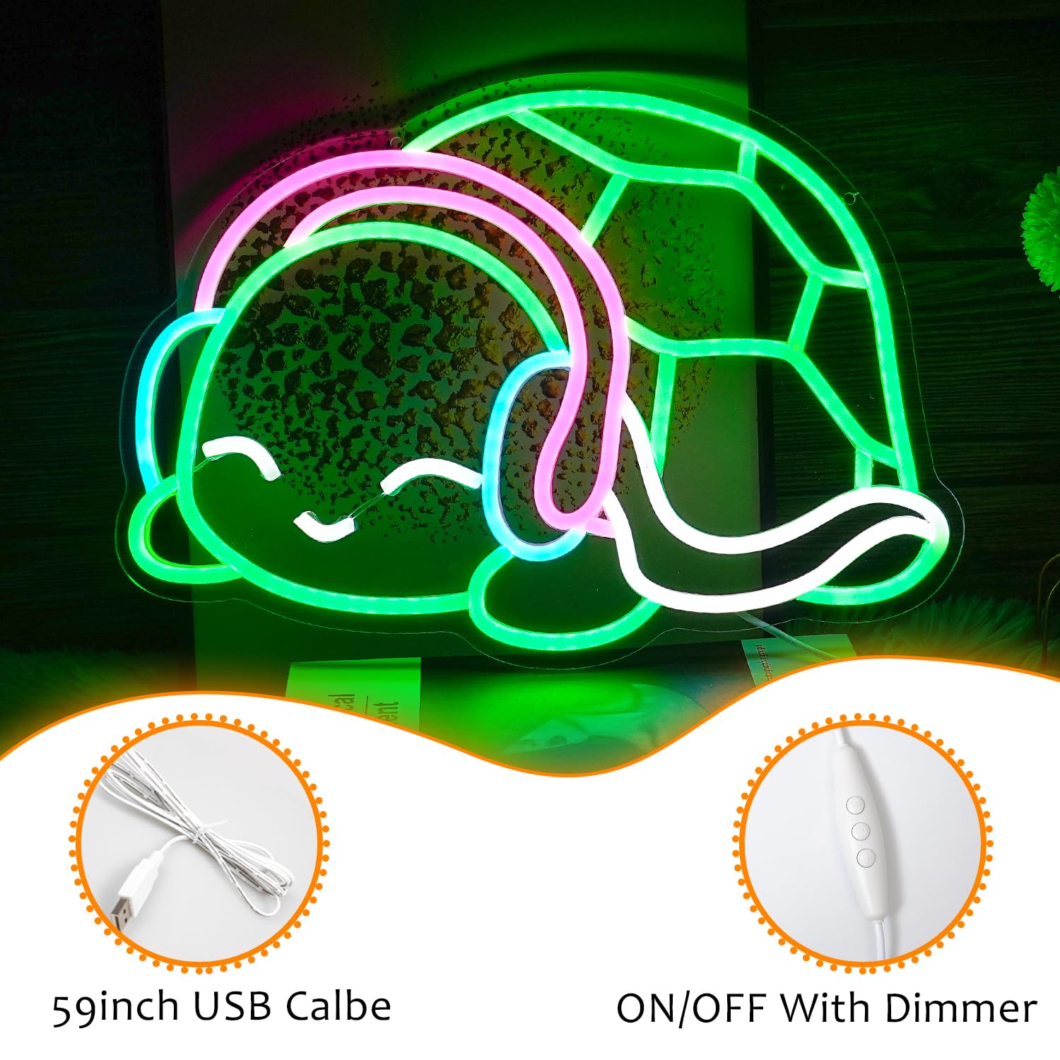 LISIGNVE Turtle Neon Sign - Dimmable LED Wall Light Art, 16.1 x 11.4 inches, Green White Pink for Bedroom, Bar, Club Decor
