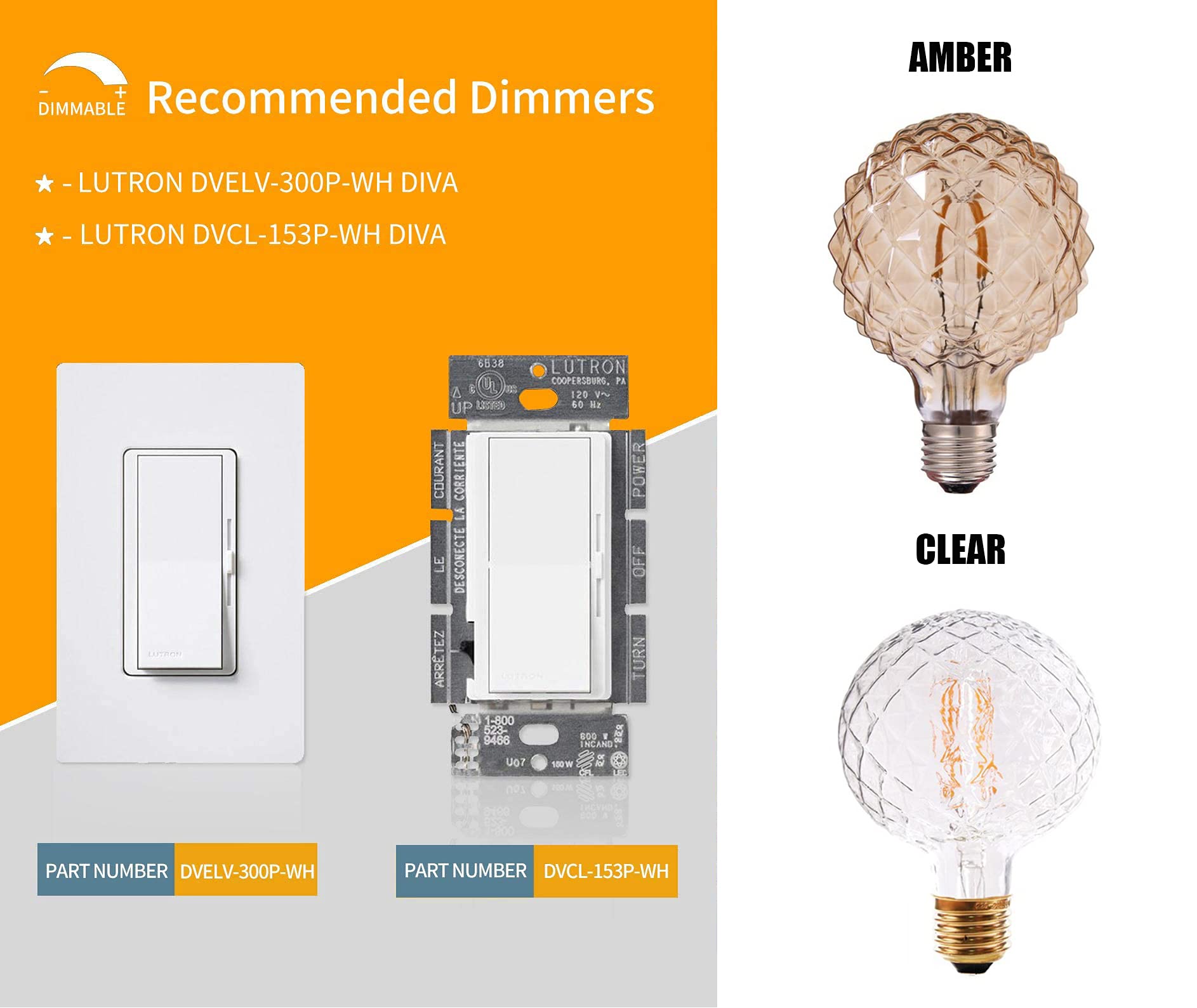 Vintage LED Edison Bulb G95 G30 - 4W Dimmable Filament Globe Light, 2300K Warm White, Clear, 400 Lumen, E26, Pack of
