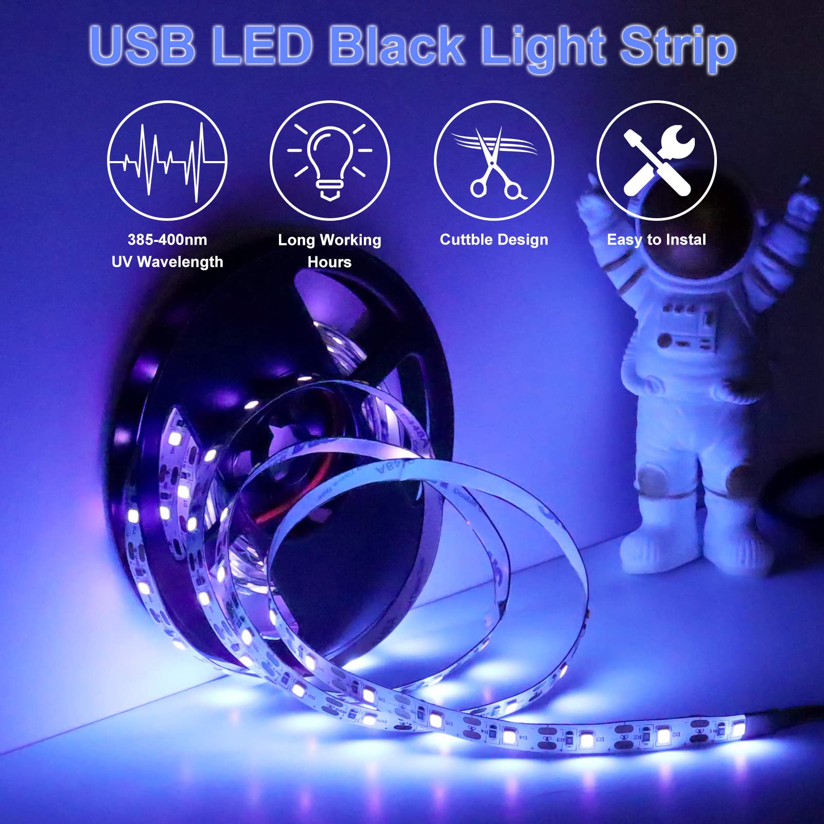 YGS-Tech UV Black Light LED Strip - 16.4FT, 3528, USB, Non-Waterproof, 2 Pack, Black Lights Strip