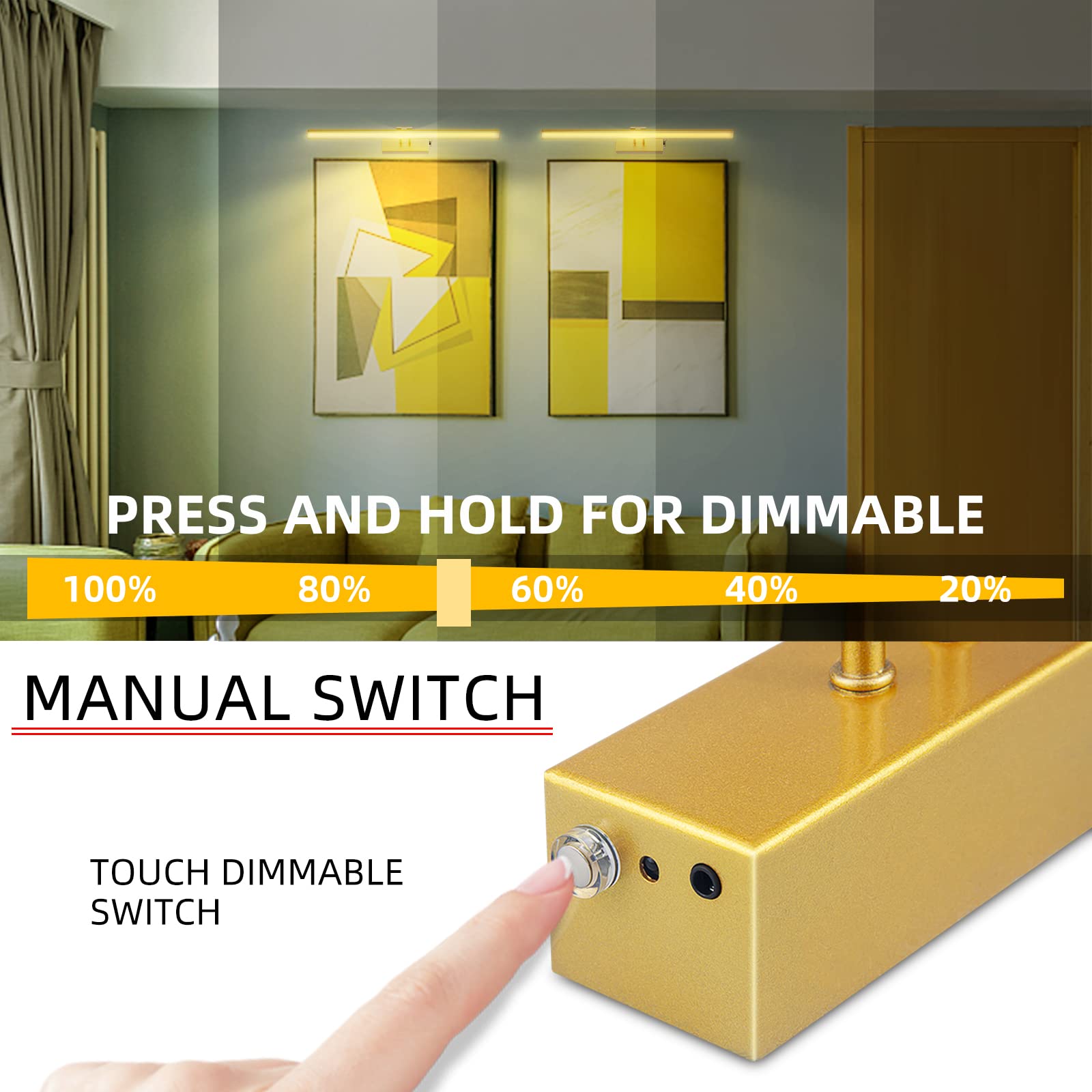 RAIFOOLLY Picture Light,5000mAh Rechargeabl Art Lights for Paintings,Remote 16 Display Accent Lighting with Timer and Dimmable f