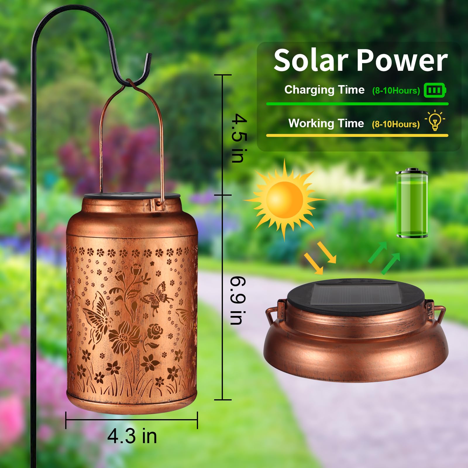 Solar Lantern Outdoor Hanging Lights Christmas Birthday Gifts For Women Mom And Grandma Butterfly Flower Metal Garden Decor Outside Waterproof Led Solar Lanterns For Patio, Yard, Pathway,Landscape