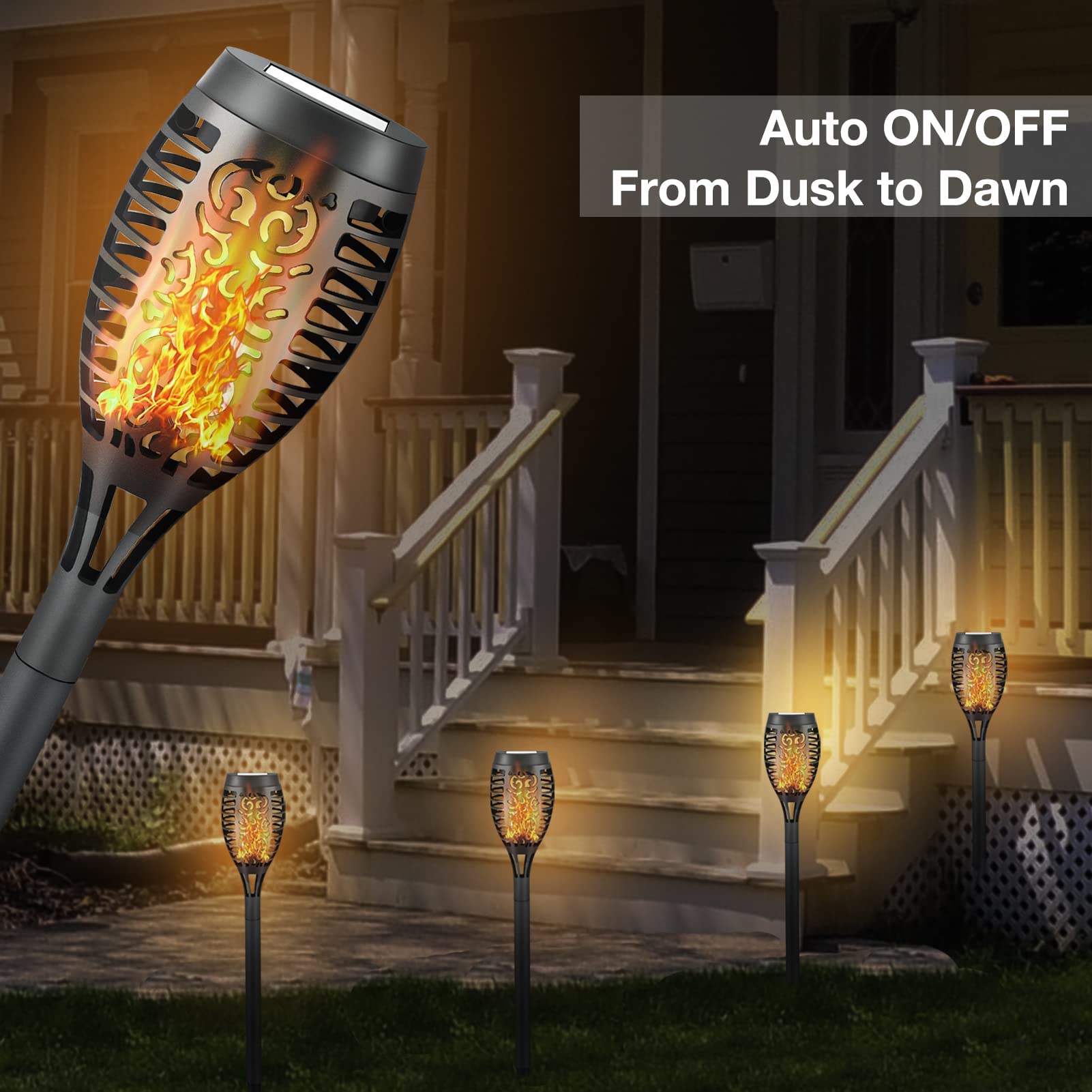 Liveasily Solar Torch Lights 4 Pack with Flickering Flame, Waterproof Outdoor Decorations, Auto On/Off Garden Lights