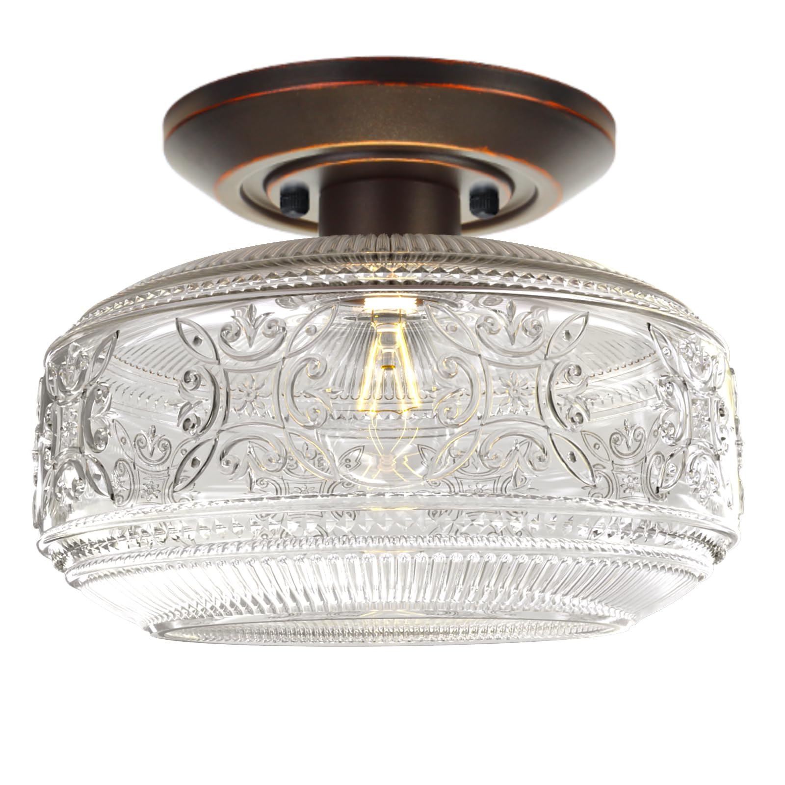 KnLnny Ware Flush Mount Ceiling Light, Oil Rubbed Bronze, Glass Shade, 9W Bulb Included, 9 Inch, for Hallway, Porch, Kitchen, Bedroom