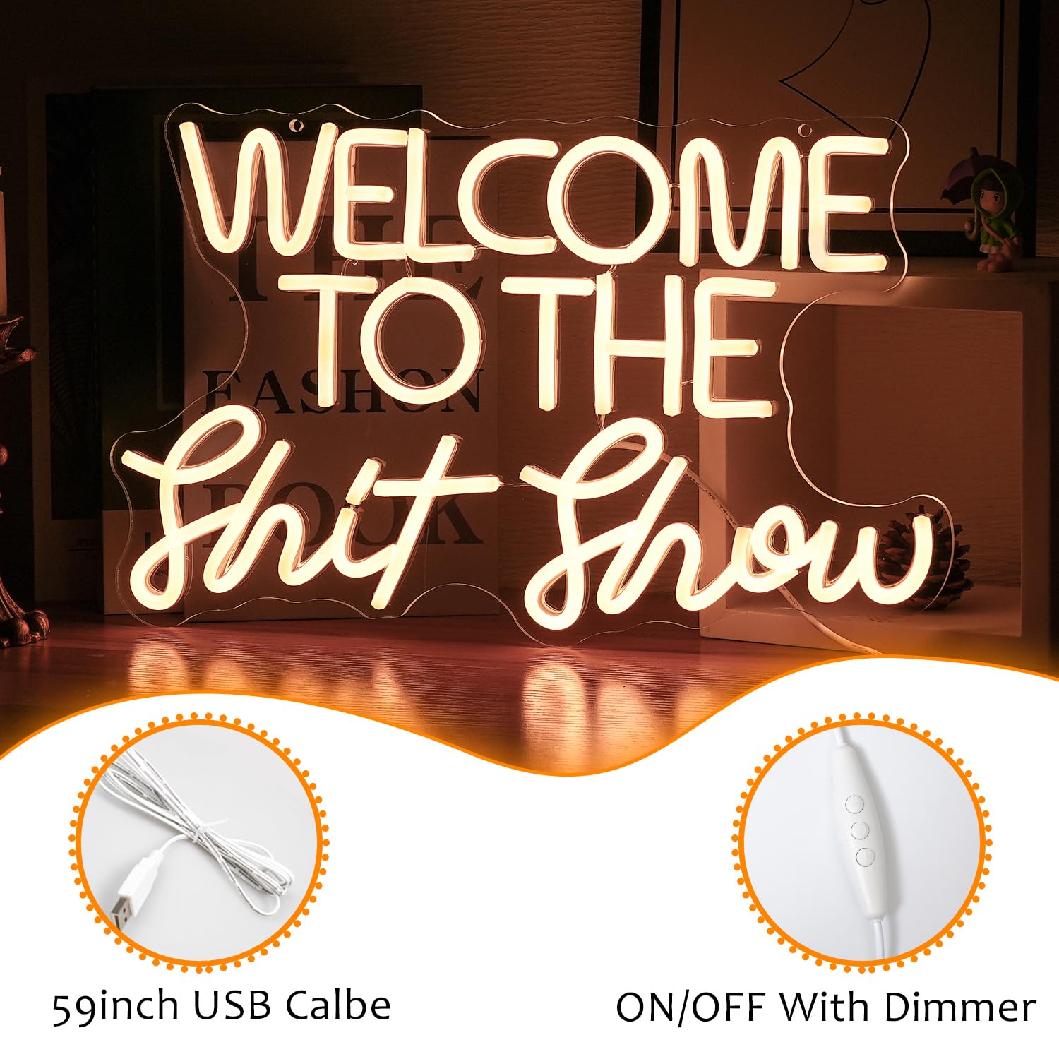 LISIGNVE Neon Sign LED Wall Light, Dimmable, 16.54inx10.24in, Warm White, Welcome To The Show Model, Perfect for Bedroom, Club, Party Decor