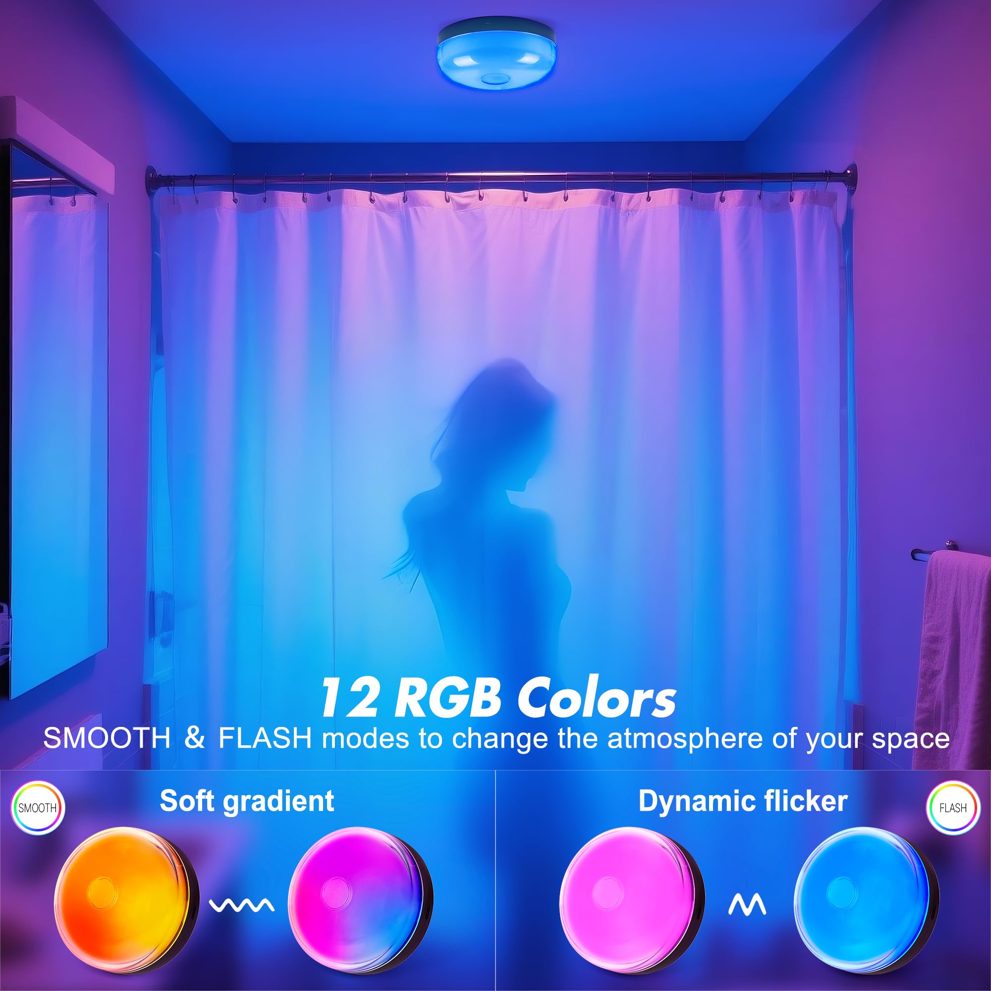 2-Pack Rechargeable Shower Lights For Inside Shower  15 Rgbw Color Changeable Waterproof Lights For Shower With Remote(Dimmable&Timer)  Wireless Led Mood Lighting For Bathroom  Closet  Bedroom  Party