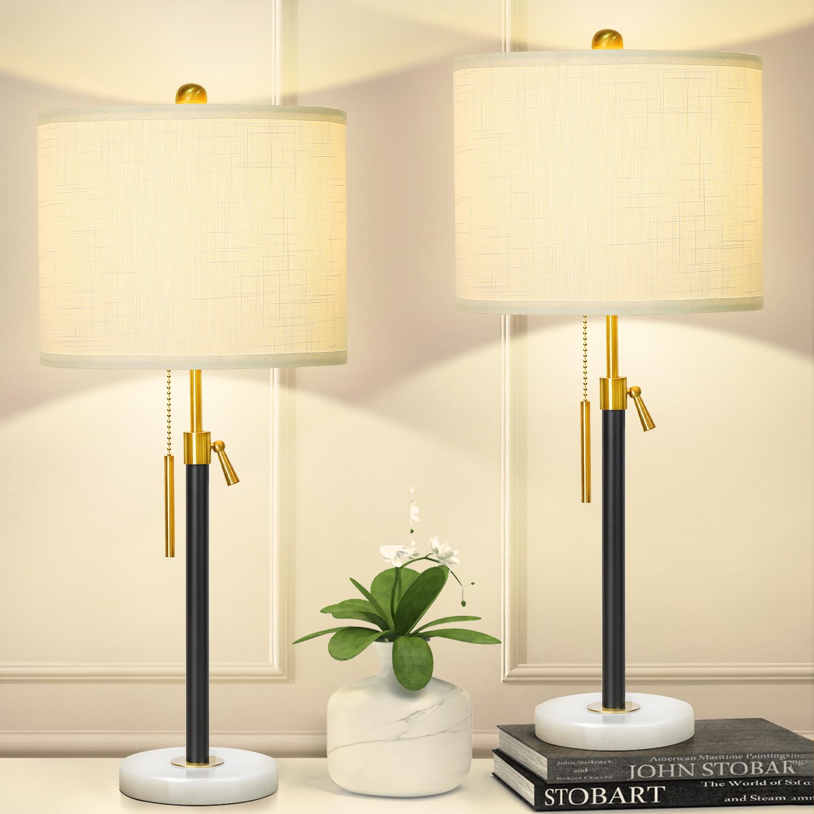 Qingmiao Black And Gold Adjustable Table Lamps Set Of 2, 22-30&quot; With White Shade & Dimmable Base
