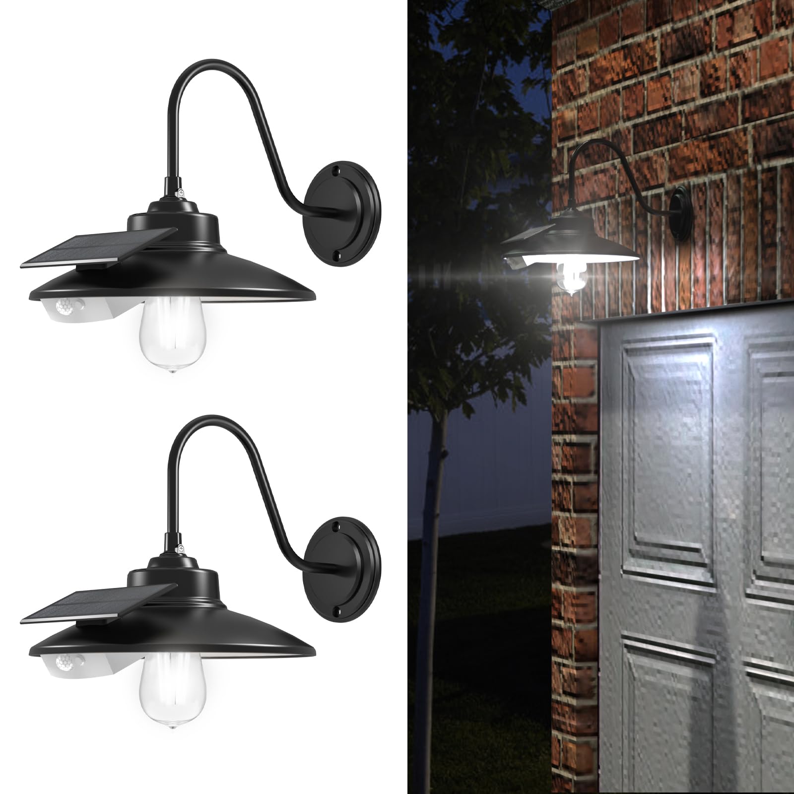 APONUO Solar Wall Lights Outdoor with 3 Lighting Modes & Motion Sensor, Solar Barn Light IP65 Waterproof, Wall Mount Rustic Vint