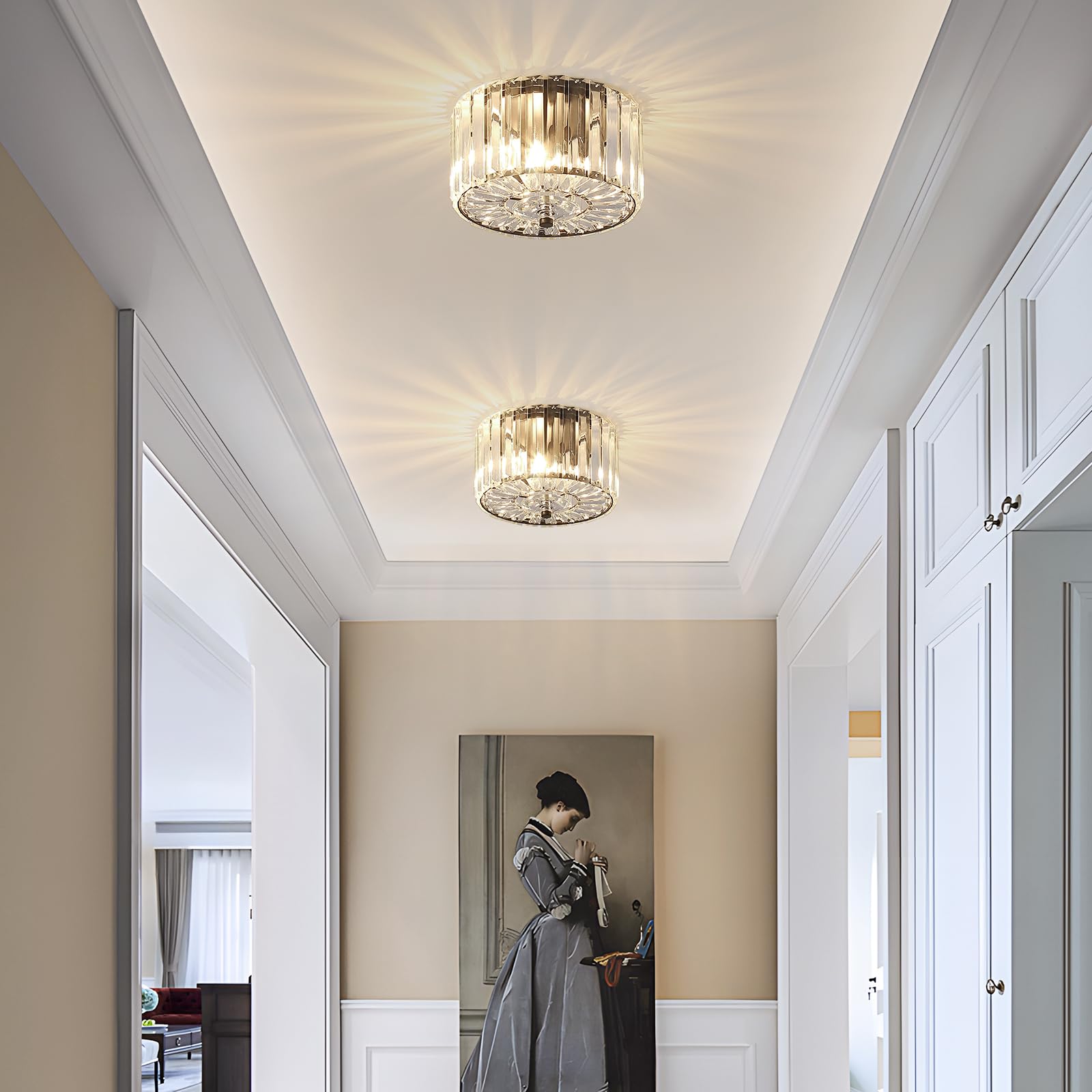 Pasentel Small Crystal Ceiling Light  Modern Semi Flush Mount Ceiling Lighting Fixture  Black Small Chandelier Light Fixture  Entryway Light Fixture For Kitchen Hallway Bathroom  2-Light  Xdd007-1-Bk