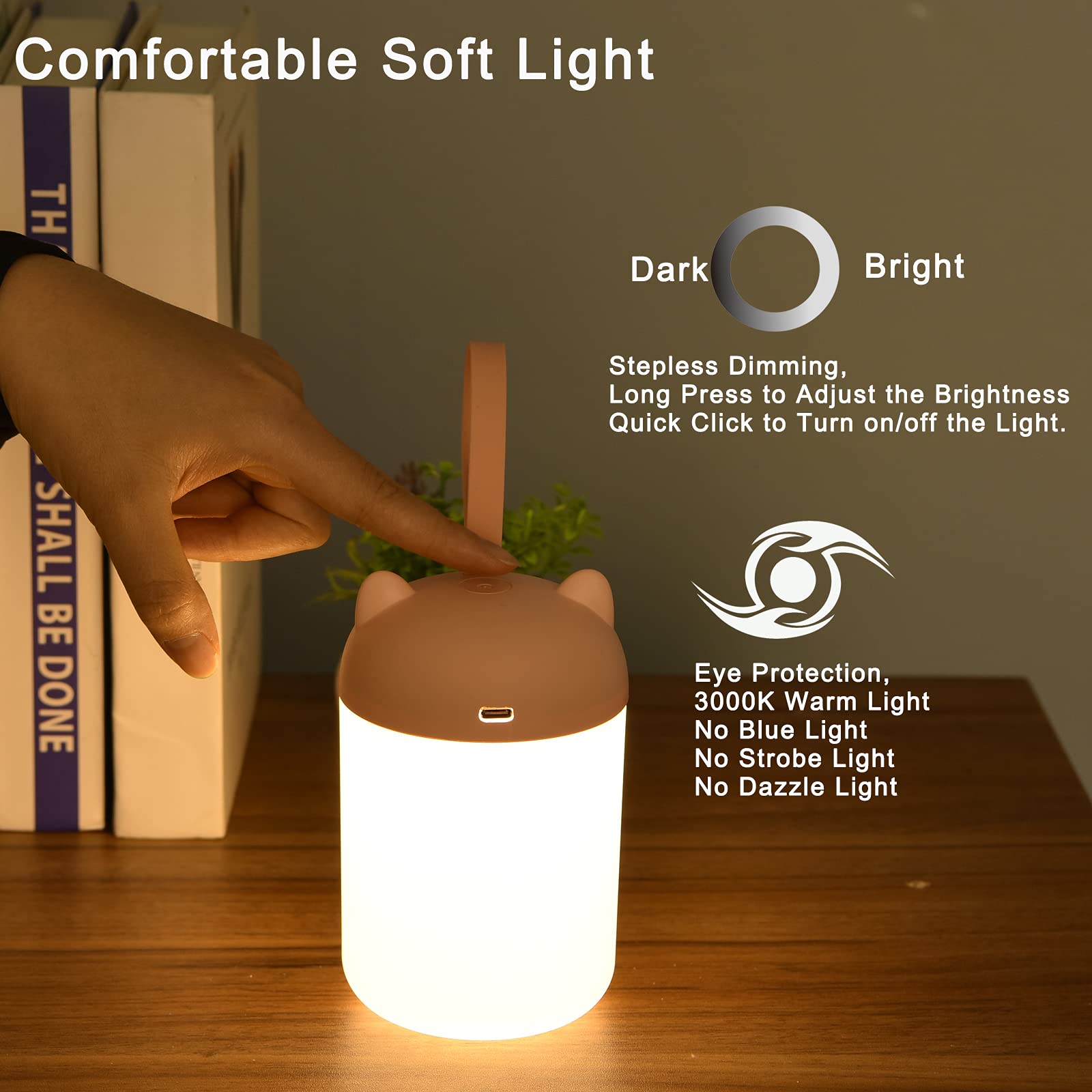 Startogo Kids Lantern Night Light - Portable Rechargeable Led, Dimmable, Warm Light, Pink