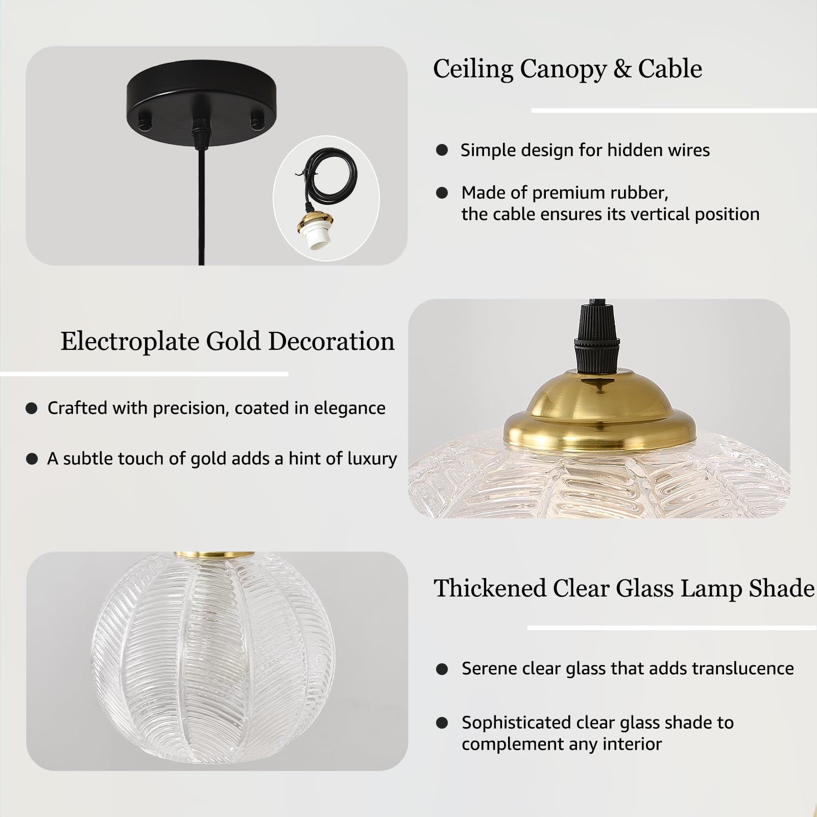 Testoys Clear Glass Pendant Light, Single Large Globe Shade Hanging Chandelier, 9.8-Inch Hand Blown Glass Ball Pendant Light Fix
