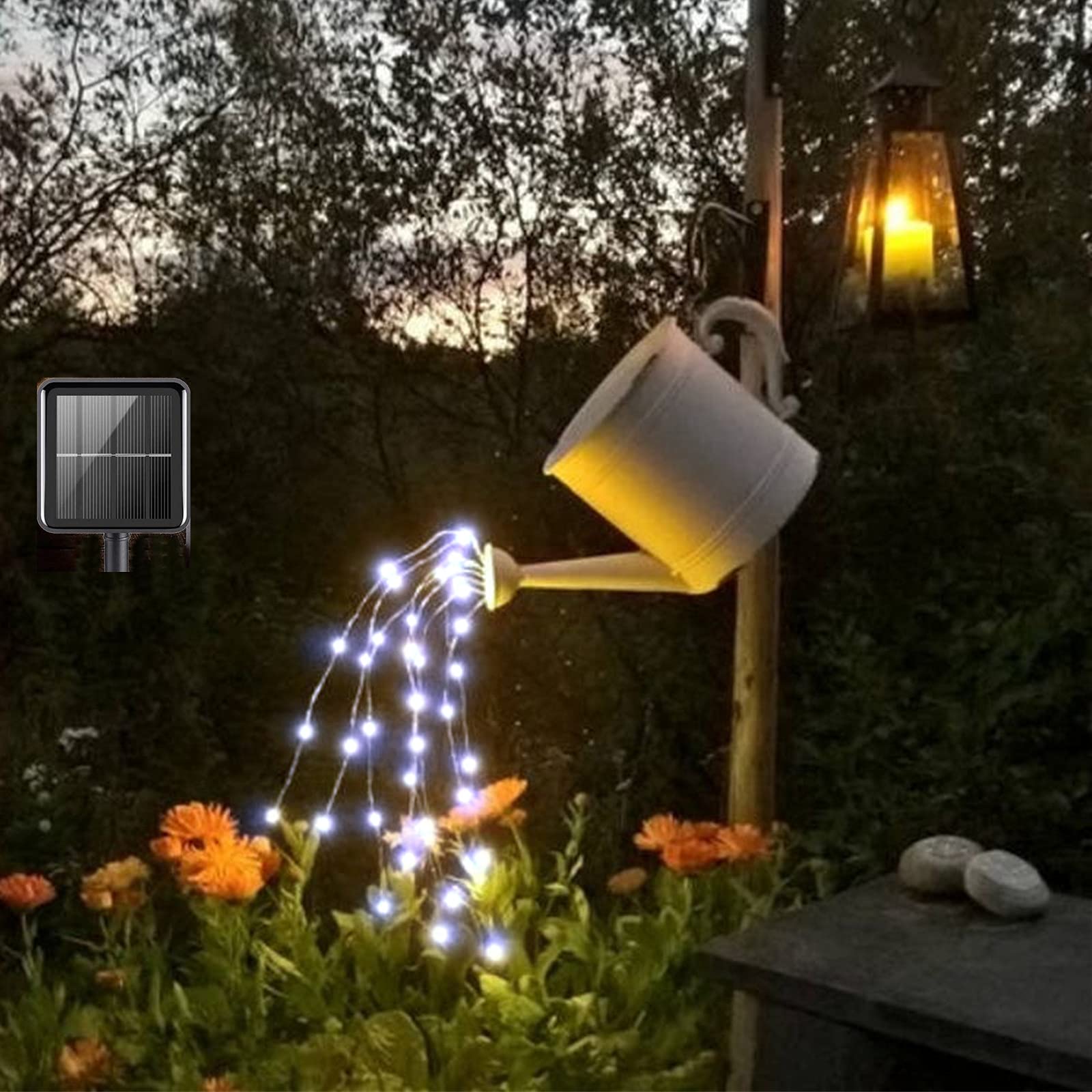 Solar Waterfall Fairy Bunch Lights Outdoor Waterproof 200Leds 8 Modes Watering Can Light (No Can), Solar Powered String Lights F