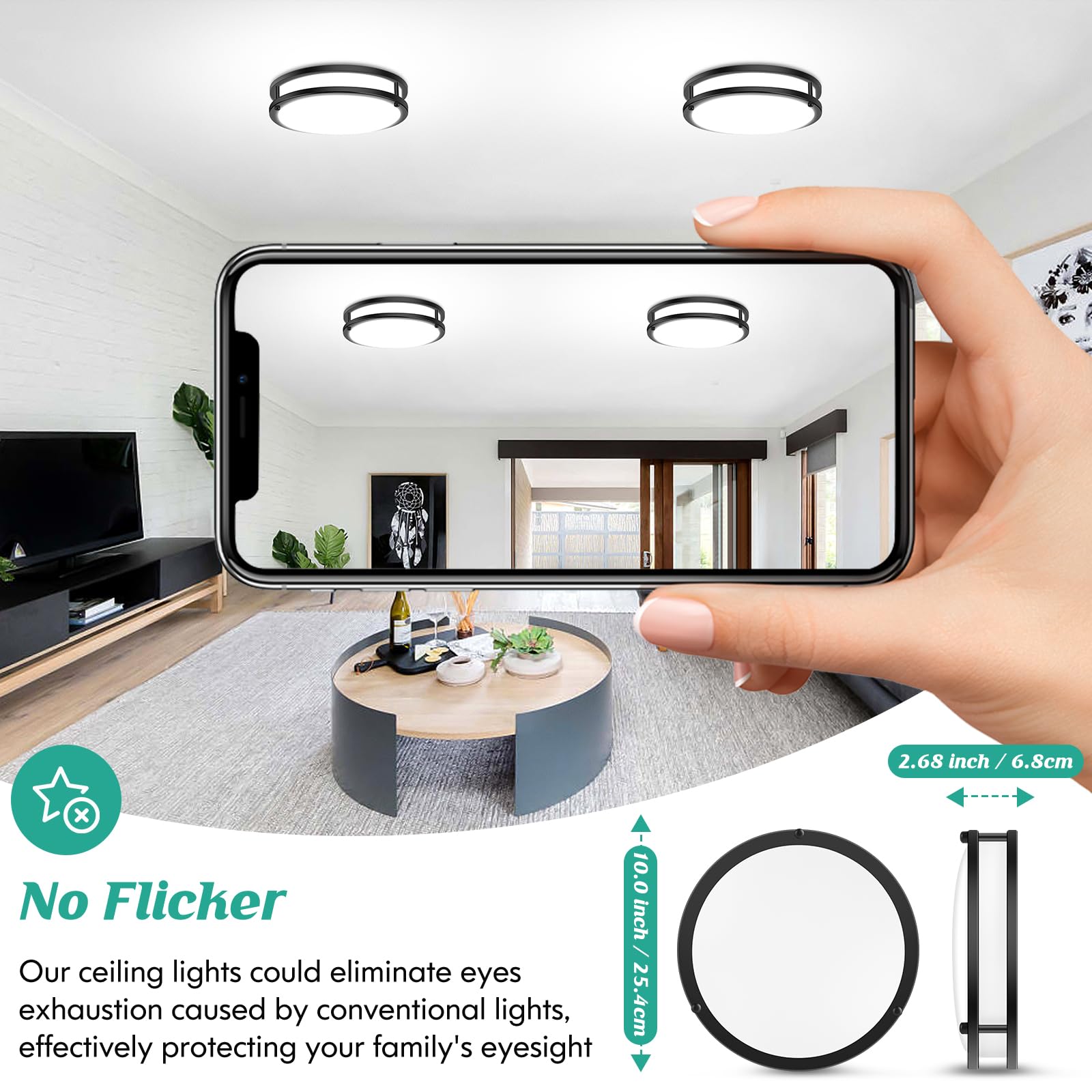 Led Flush Mount Ceiling Light Fixture, 30W 4000Lm Dimmable 2700K-6500K Color Changing Modern Ceiling Lamp For Living Room, Bedro