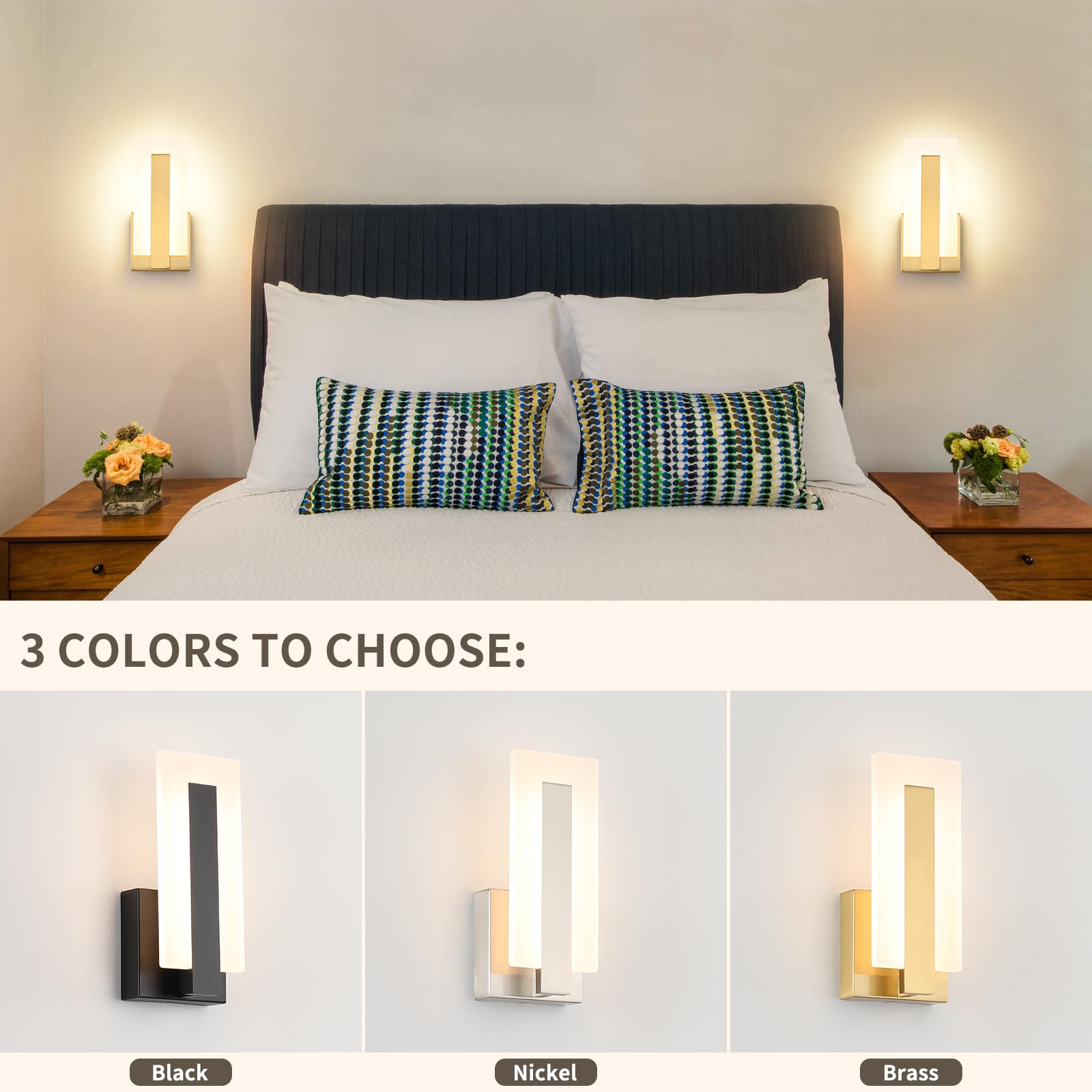 Joosenhouse LED Wall Sconce Set of 2, Brass, 3000K Warm White Light, Hardwired, 9.76 inch - Model 3069