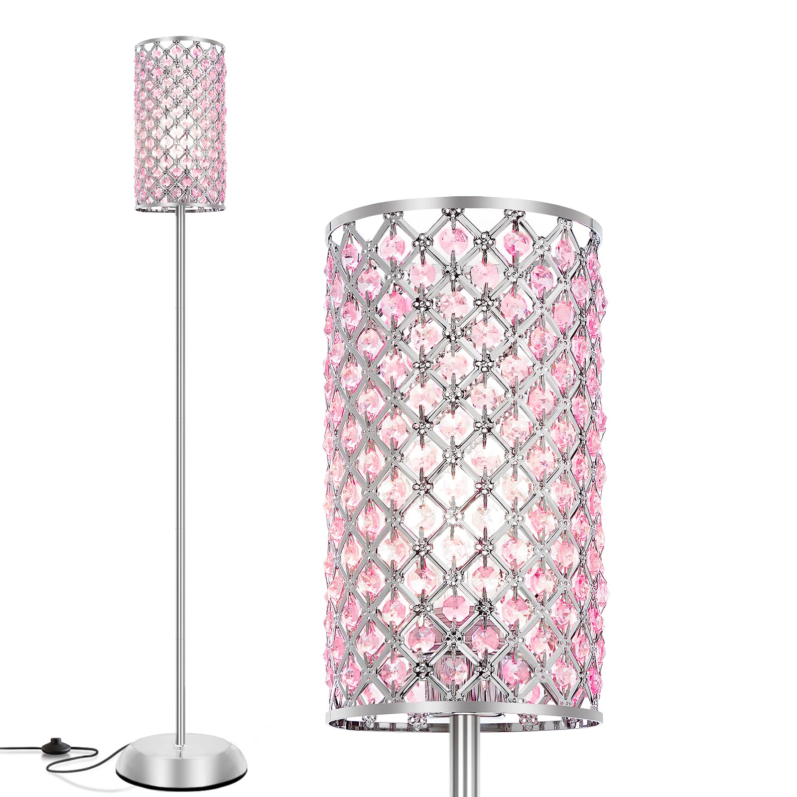 GyroVu Crystal Floor Lamp - Pink Modern Tall Lamp with Foot Switch for Bedroom, Living Room, Office, Dorm
