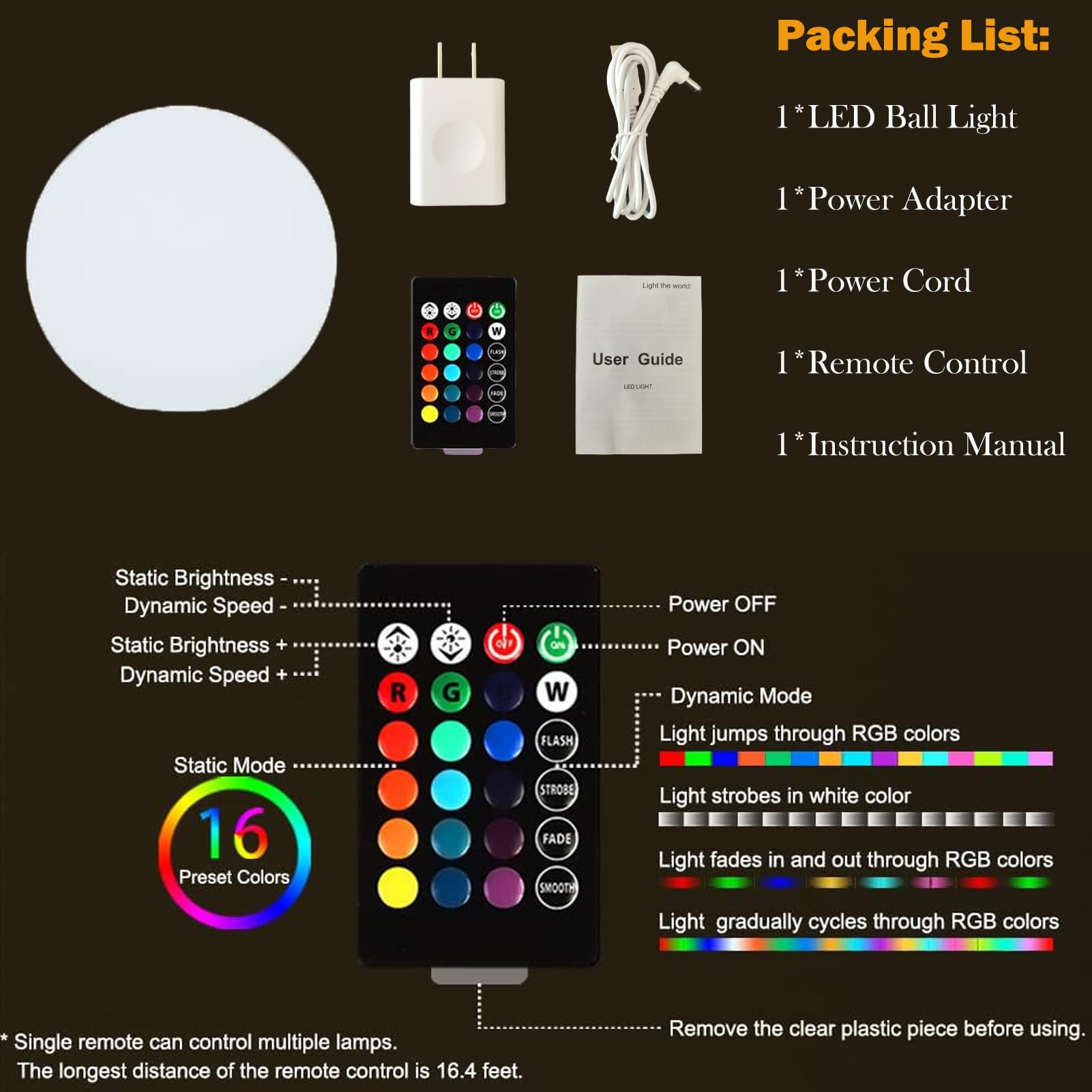 20-Inch Led Ball Light, Large Rechargeable Globe Floor Lamp W/Remote, Ultra-Fun Led Glowing Orb Light, 16 Rgb Color Changing Cor