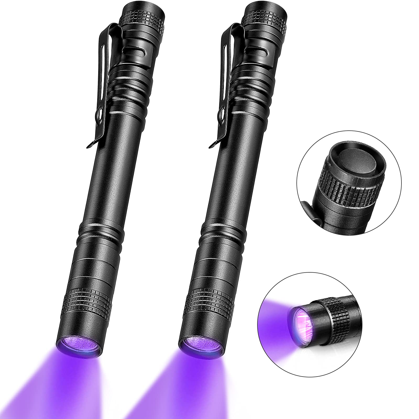 Honoson UV Black Light Flashlight, 2 Pieces, Aluminum, 5.2 Inches, Black, Model Honoson- Room Inspection-06