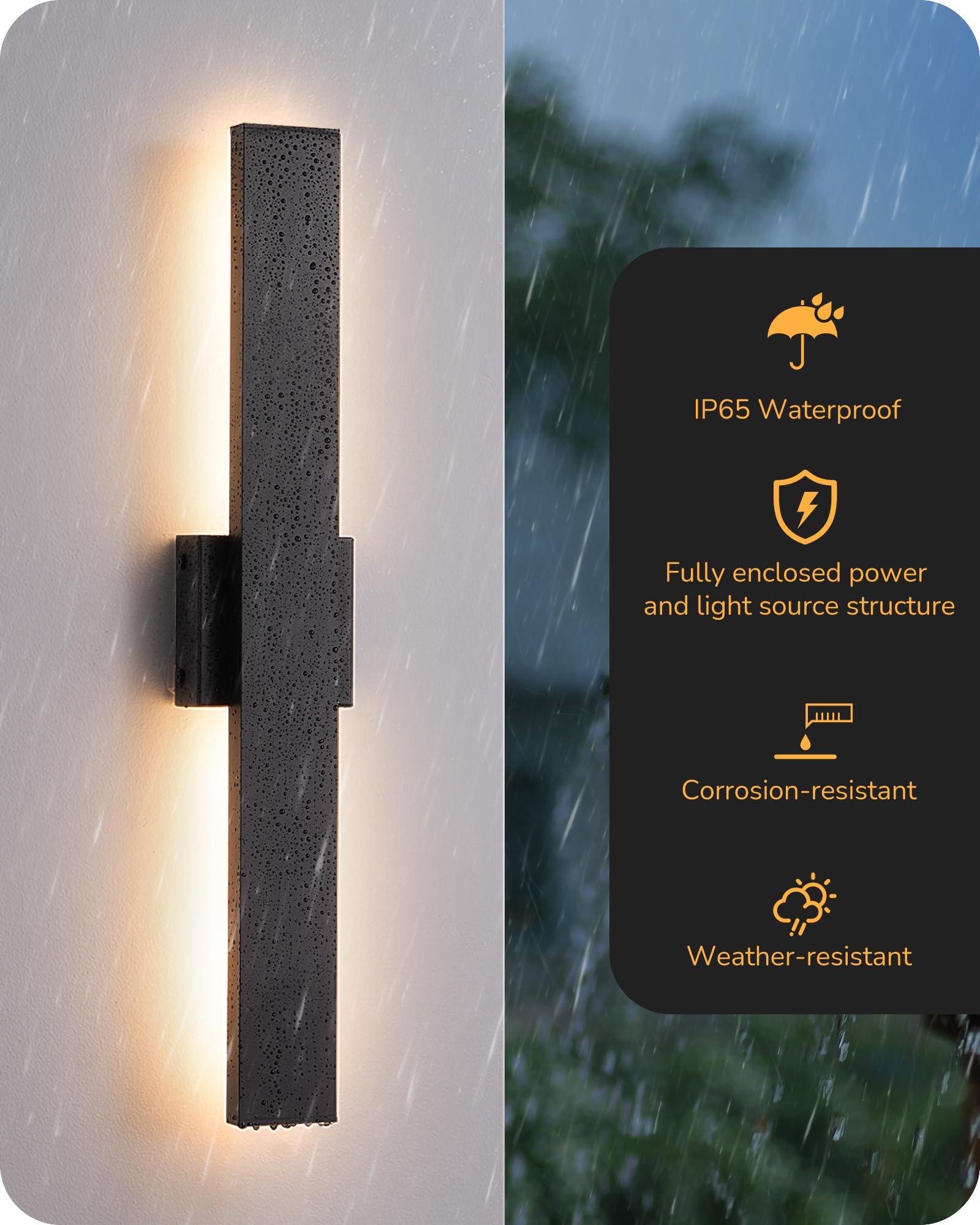 EDISHINE 23.6" Outdoor Wall Lights, Dimmable 3CCT, IP65 Waterproof, Black, 2 Pack, Model BD050