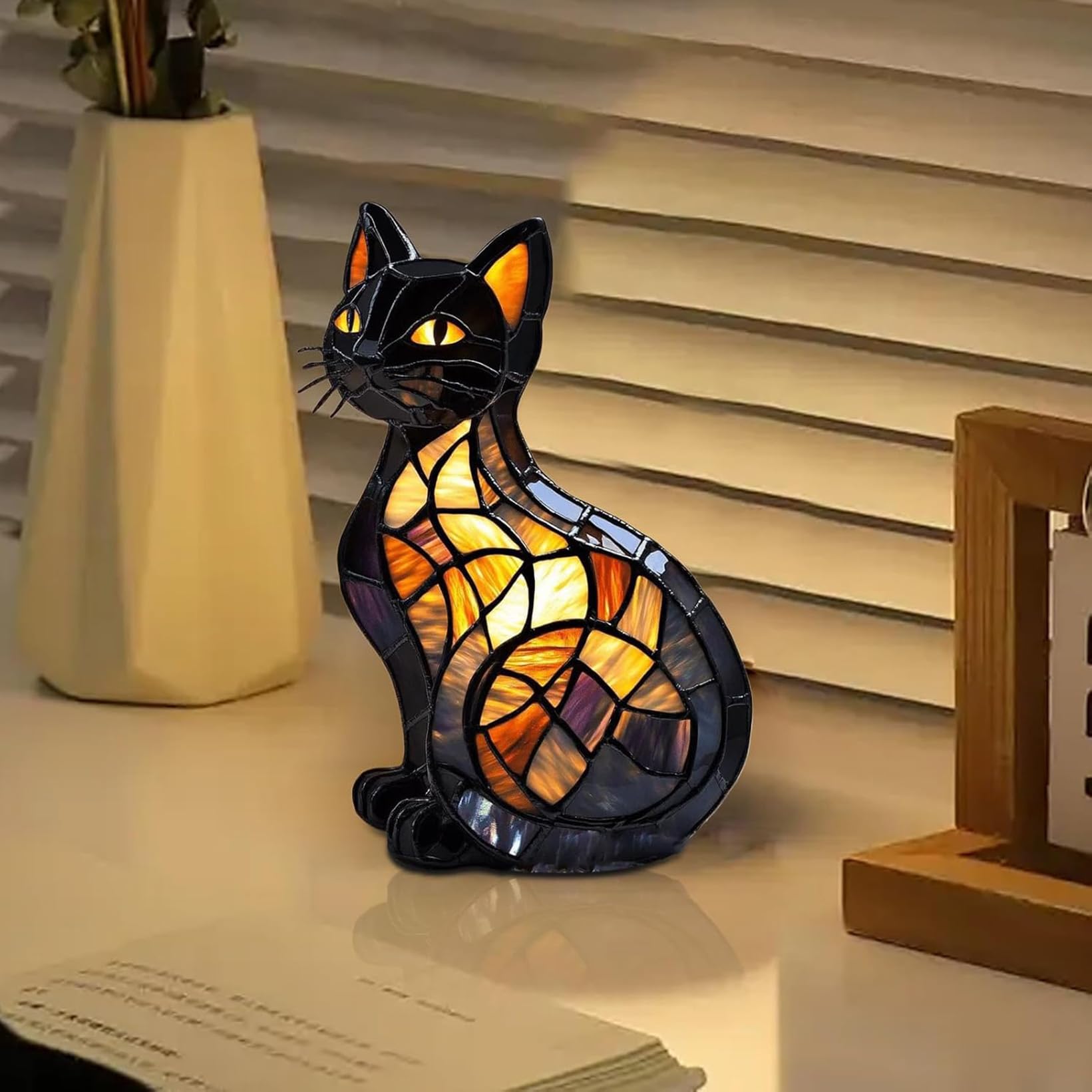 Hopanrel 2025 New Series Cat Desk Lamp  Lamps For Night Stands  Stained Resin Art Tabletop Light  Cute Pet Cats Themed Led Table Lamps  Creative Animals Table Lamp  Fun Gift For Cat Lovers (B)