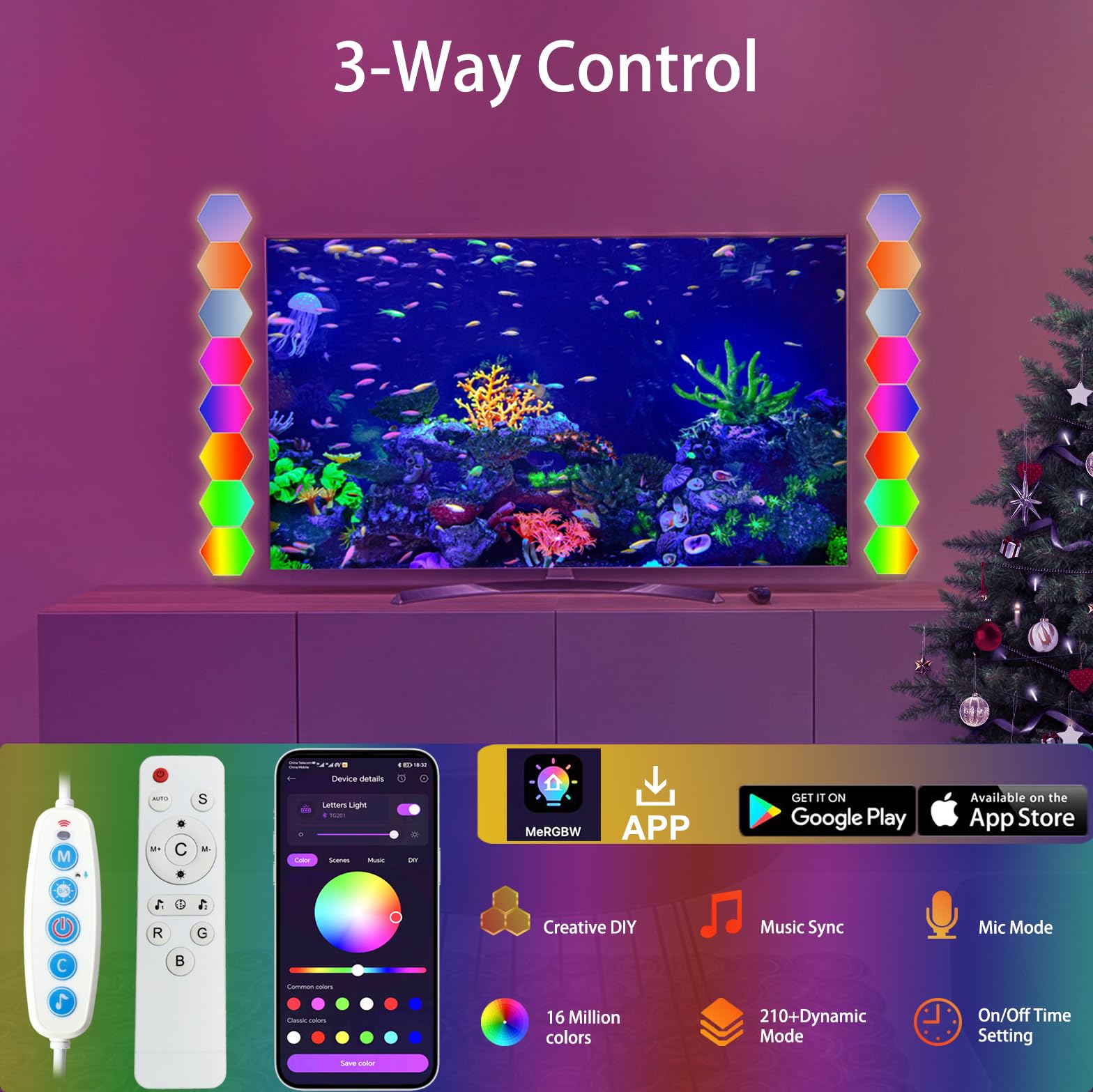 Yeyizu 8 Pack Hexagon Lights For Wall Led, Hexagon Led Lights That Sync With Music, App & Remote Controls Hex Lights, Rgb Led Wa