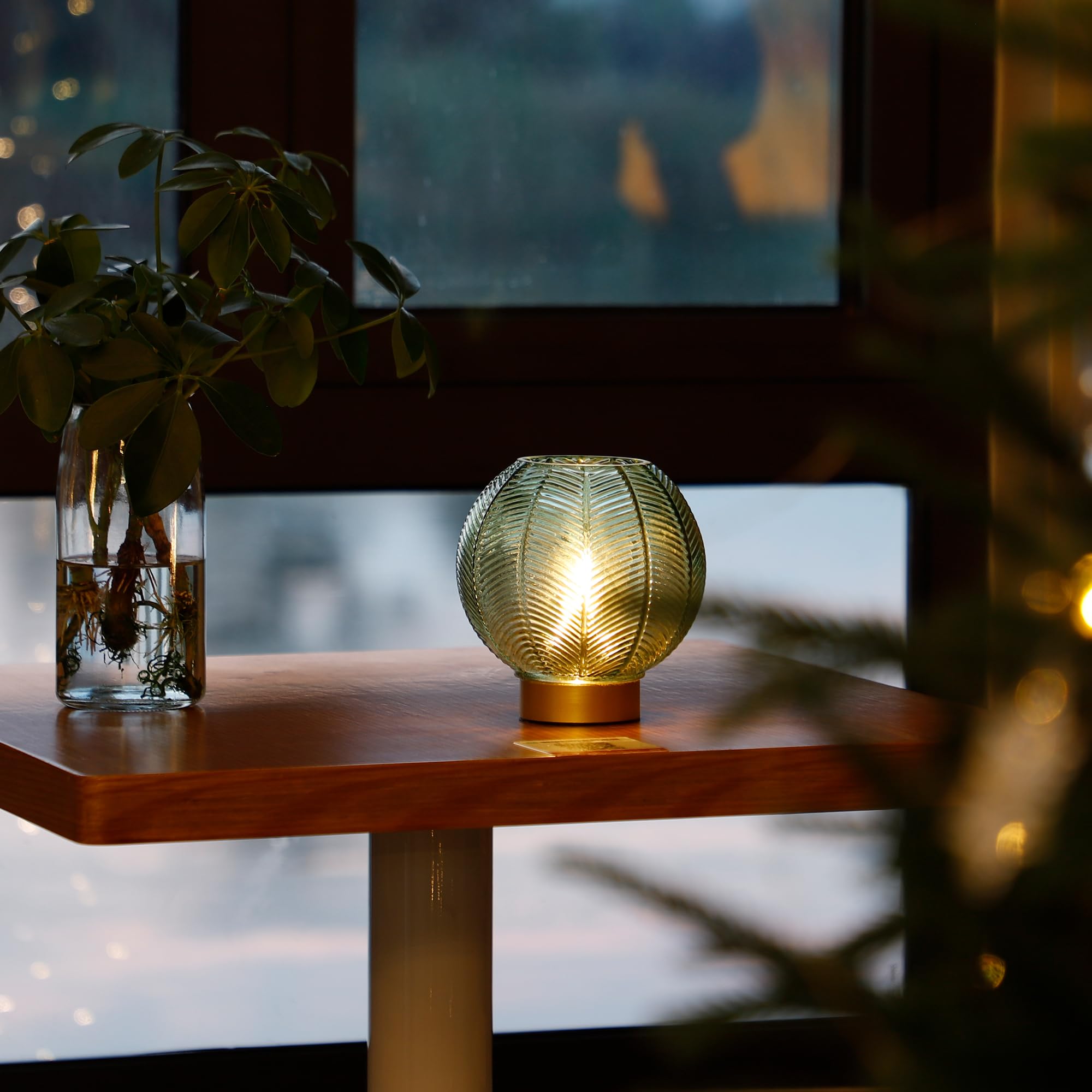 LUSHARBOR Battery Powered Table Lamp with LED Bulb, Cordless, Green, Model K2000111-GREEN, Decorative for Bedroom and Living Room