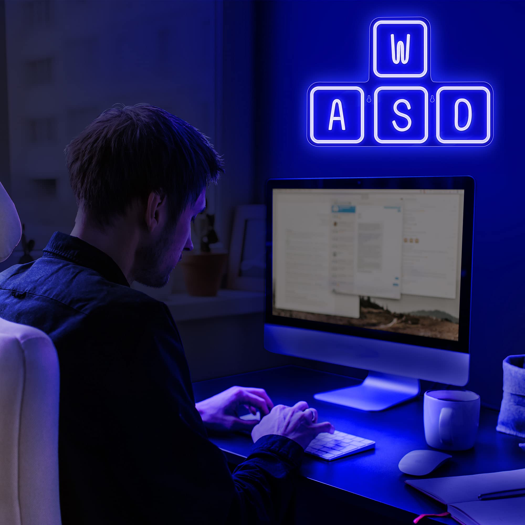 Lumoonosity WASD Neon Sign - USB Powered LED Lights - Extra Large (16.5in x 11.2in) - WASD Blue - Model NS-WASD BLUE