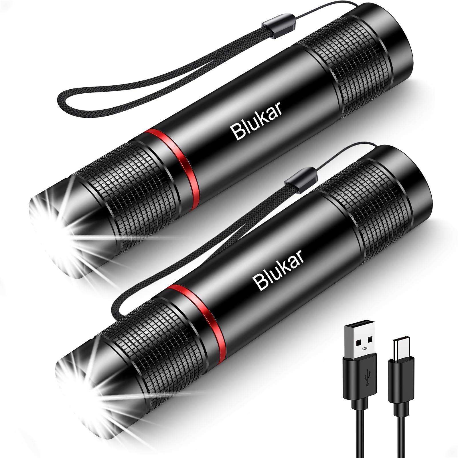 Blukar Flashlight Rechargeable 2 Packs, 2000L High Lumens Flashlight, Super Bright Small LED Flash Light- Zoomable, Adjustable B