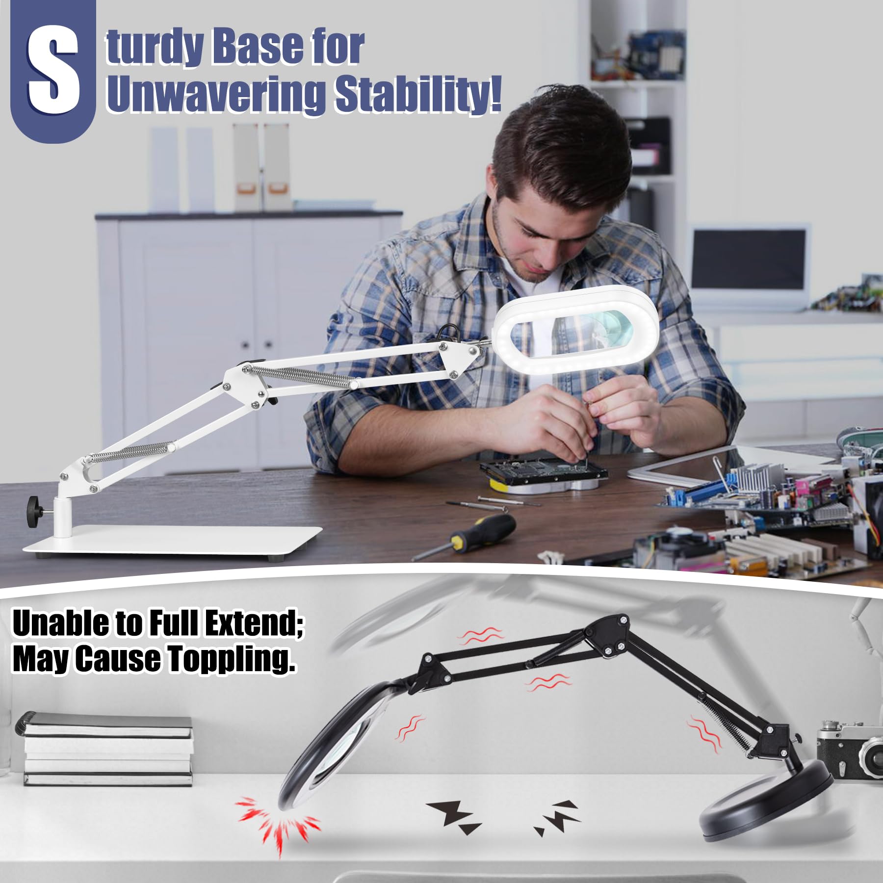 Drdefi Square Magnifying Glass With Light And Stand, Real Glass Led Lighted Magnifier, 5 Color Modes Stepless Dimmable, Hands Fr