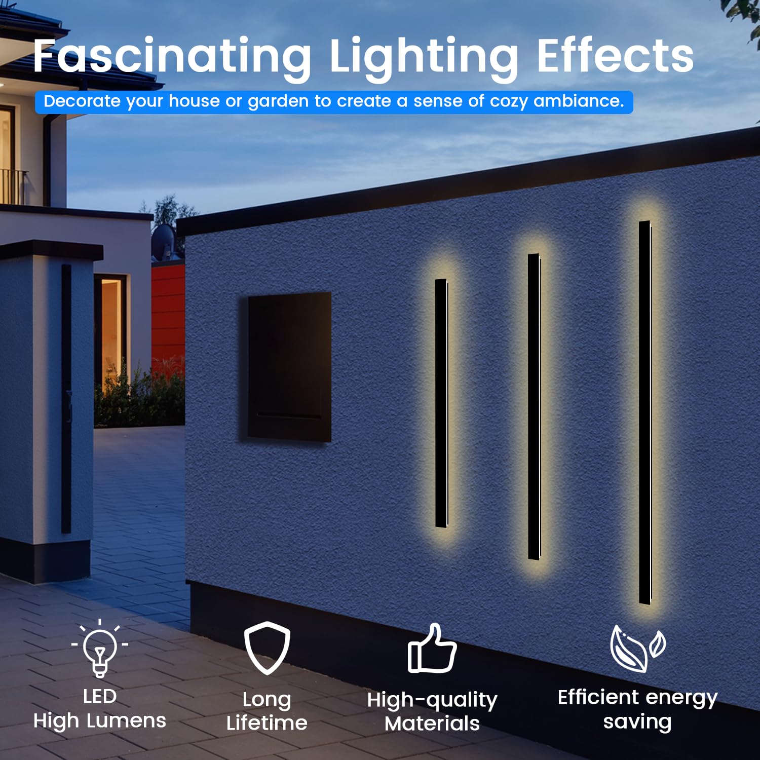NIUZDU Exterior Wall Lights - 2Pack Modern Black Sconce, 47.3in Long, 3000K Warm Light, Metal Fixture for Garage & Porch