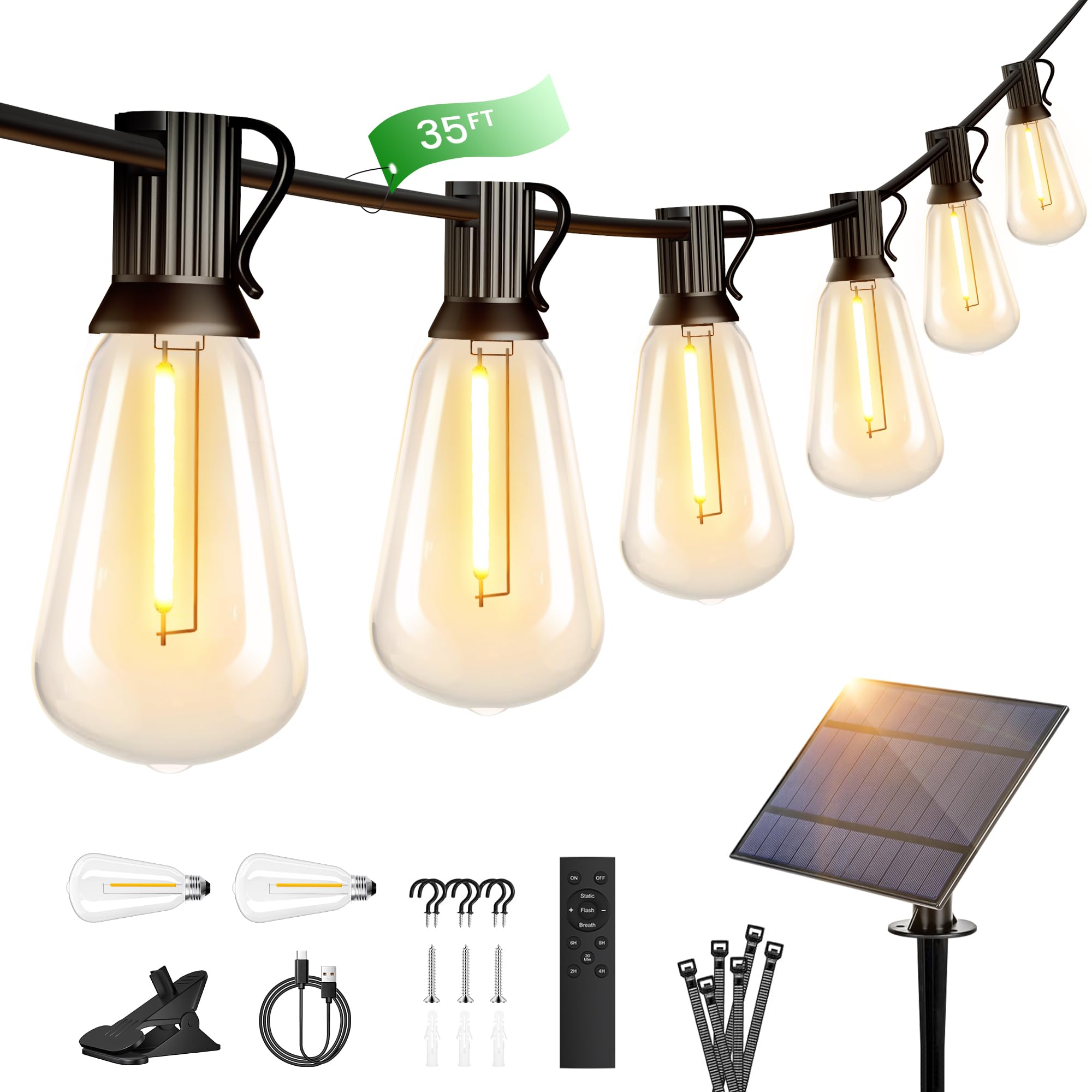 OHLUX Solar Globe String Lights, 35FT Waterproof LED Patio Lights, 17 Bulbs, Dimmable, 2200K Warm White