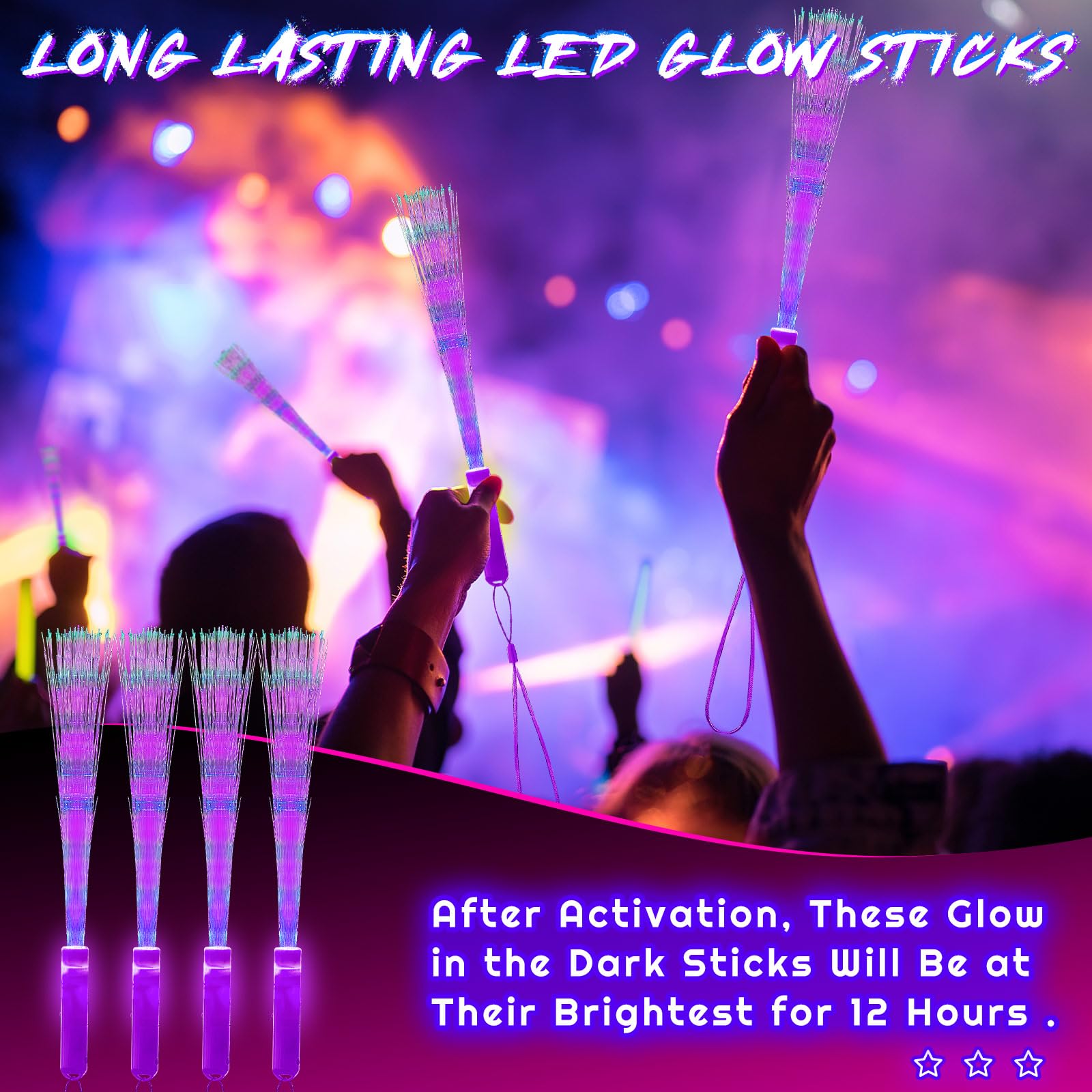 Kasyat 10 Pieces Fiber Optic Wand Light Up Glow Stick Led Colorful Flashing Wands For Party Favors(Purple)