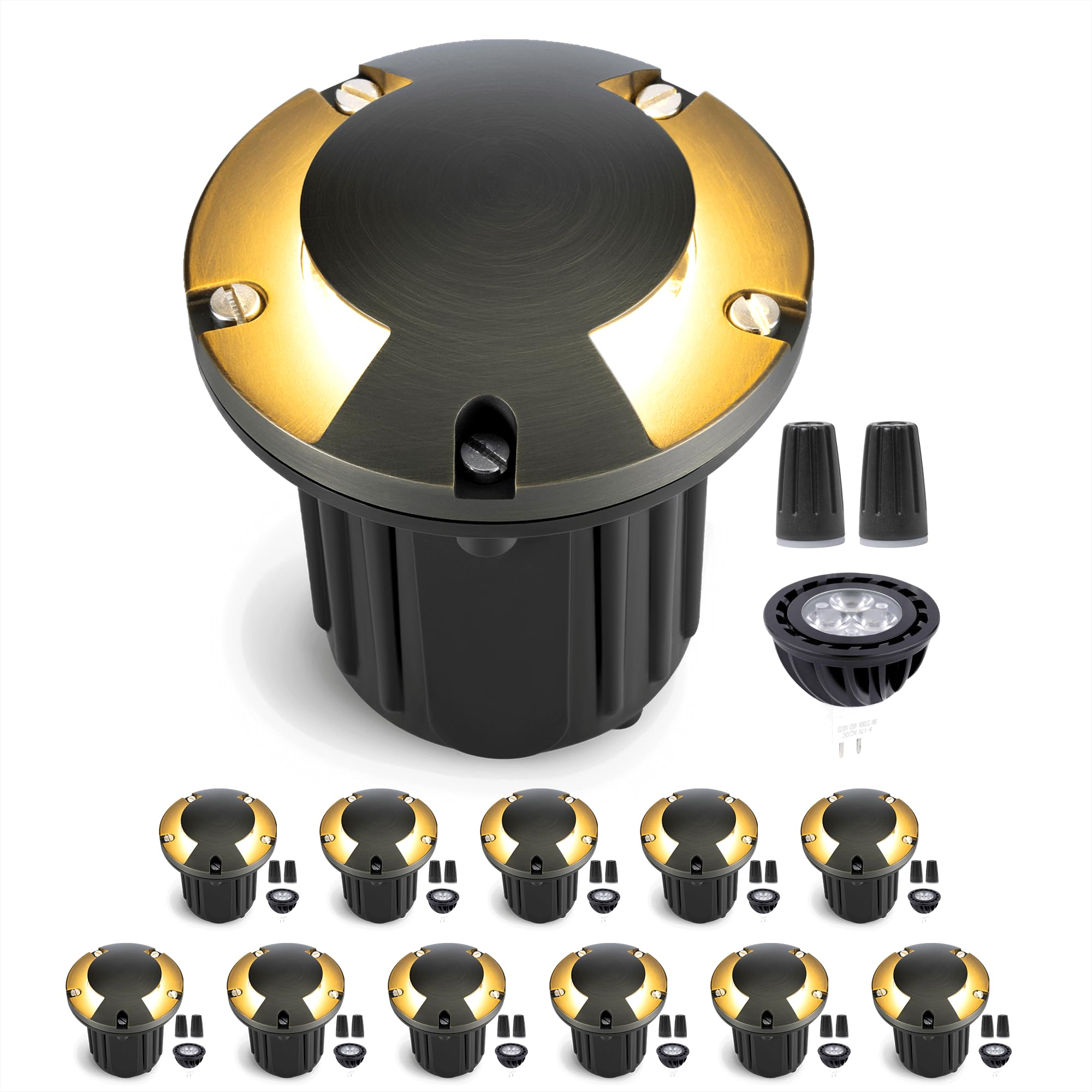 Gardenreet Solid Brass Well Light - 12V All Weather Low Voltage In-Ground LED Landscape Lighting, Replaceable Bulb Fixture, Anti