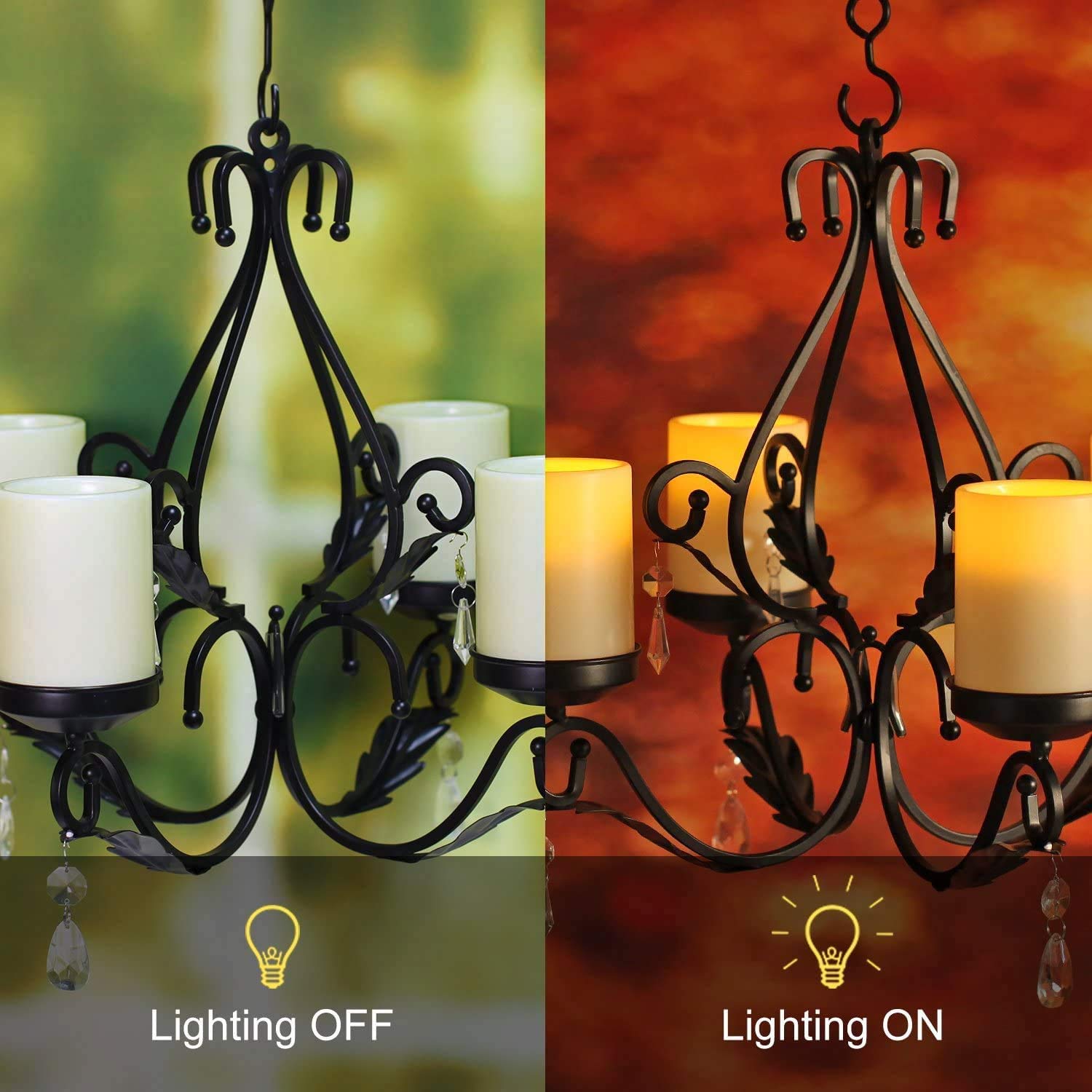 simpdecor Flameless Candles Chandelier 4-Light Waterproof Metal Wall Sconce, Grande, Black, Model 005, Remote Control for Indoor/Outdoor