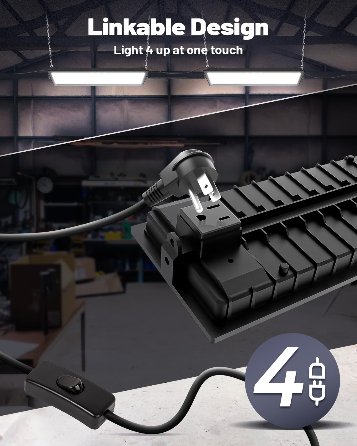 AGranTOP Linkable LED Shop Light - 100W 15000LM, 4 Pack, Black, 6000K, Model AGSLUS02, Garage/Workshop/Warehouse Lighting