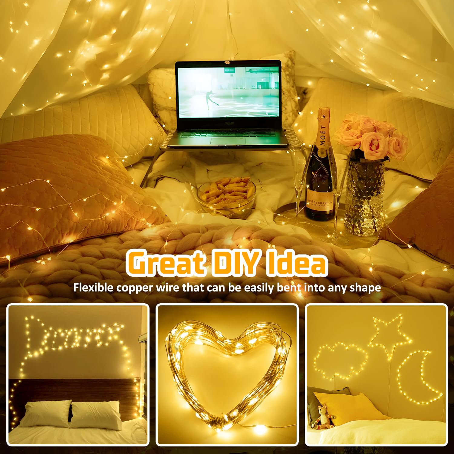 XURISEN Fairy Lights, 33FT 200LED Battery Operated, 8 Modes, Waterproof, Warm White, 2 Pack