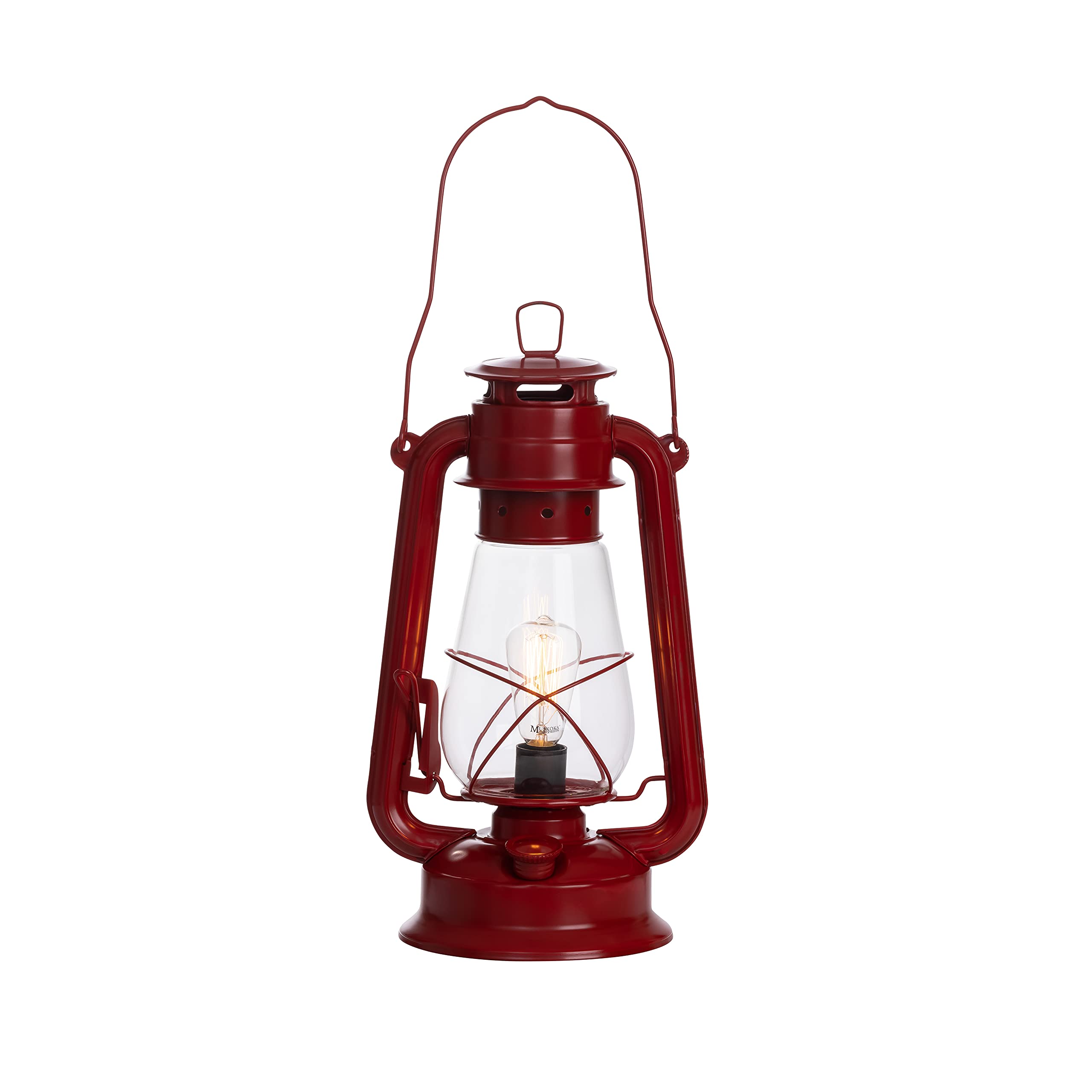 Rustic Farmhouse Lantern Table Lamp: Dimmable, Edison Bulb, Line Cord Dimmer - Medium Body, Rustic Finish, US UL/ULC Canada Safe