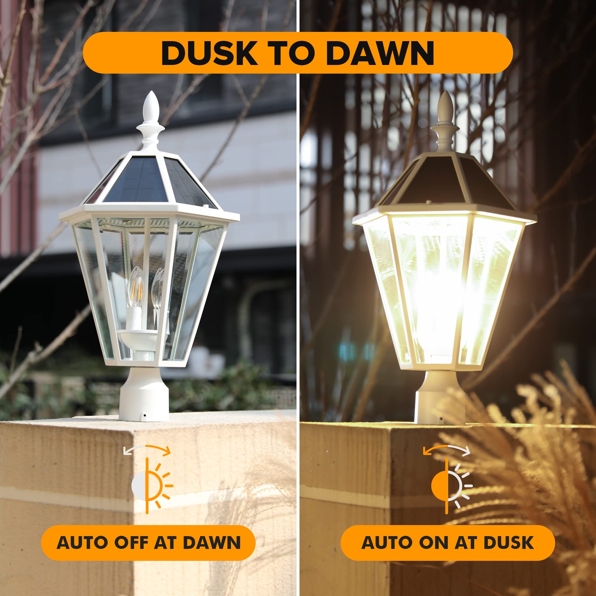 LUTEC Solar Post Light, Vintage Outdoor LED, 300LM, 2700K, Aluminum, White, Single Head, Model 6951302053