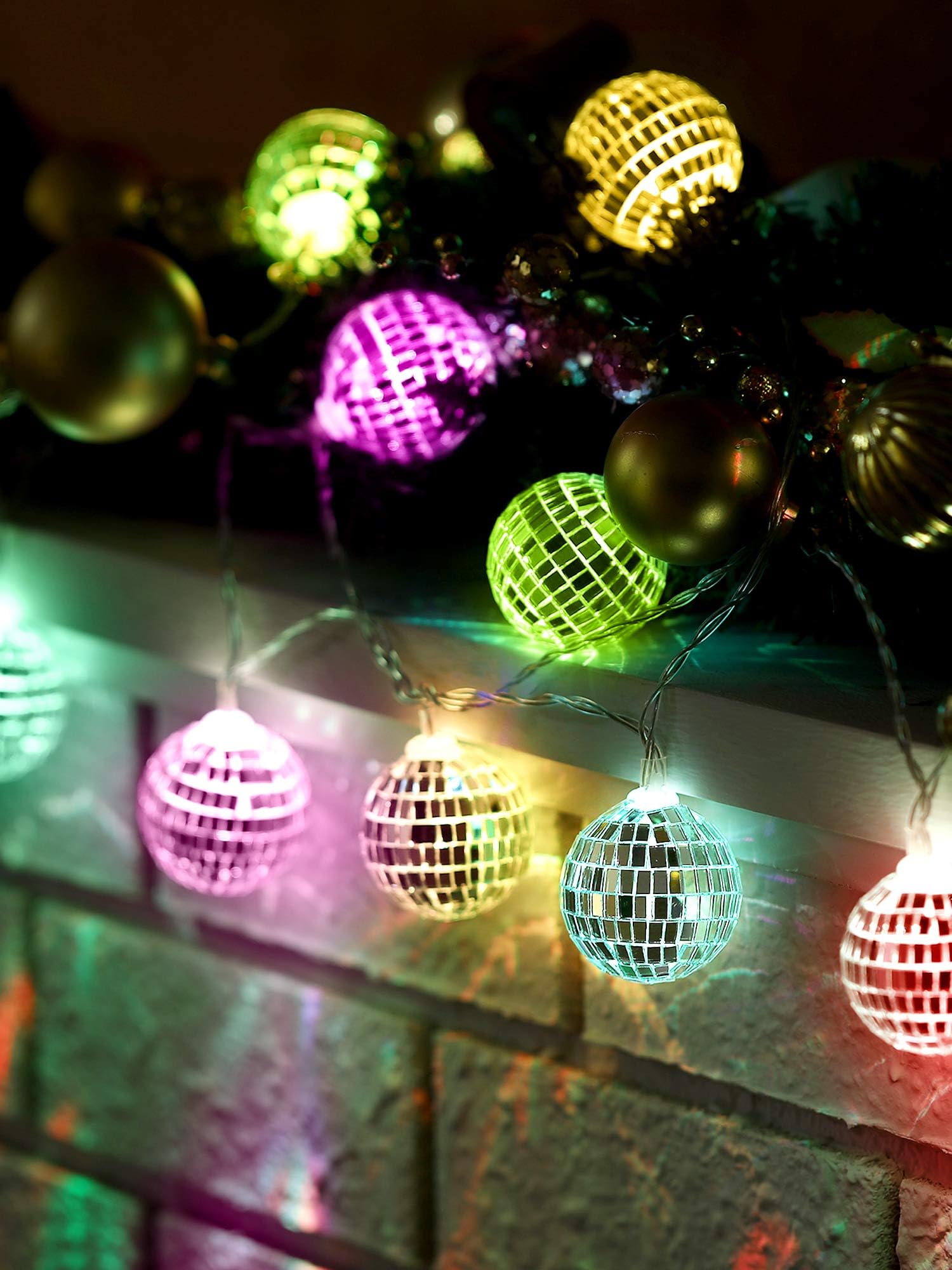 Bbto 10 Pcs Led Disco Ball String Light Battery Powered Mirror Ball Ornaments 70S 80S 90S Disco Party Supplies(Multi Color,1.57