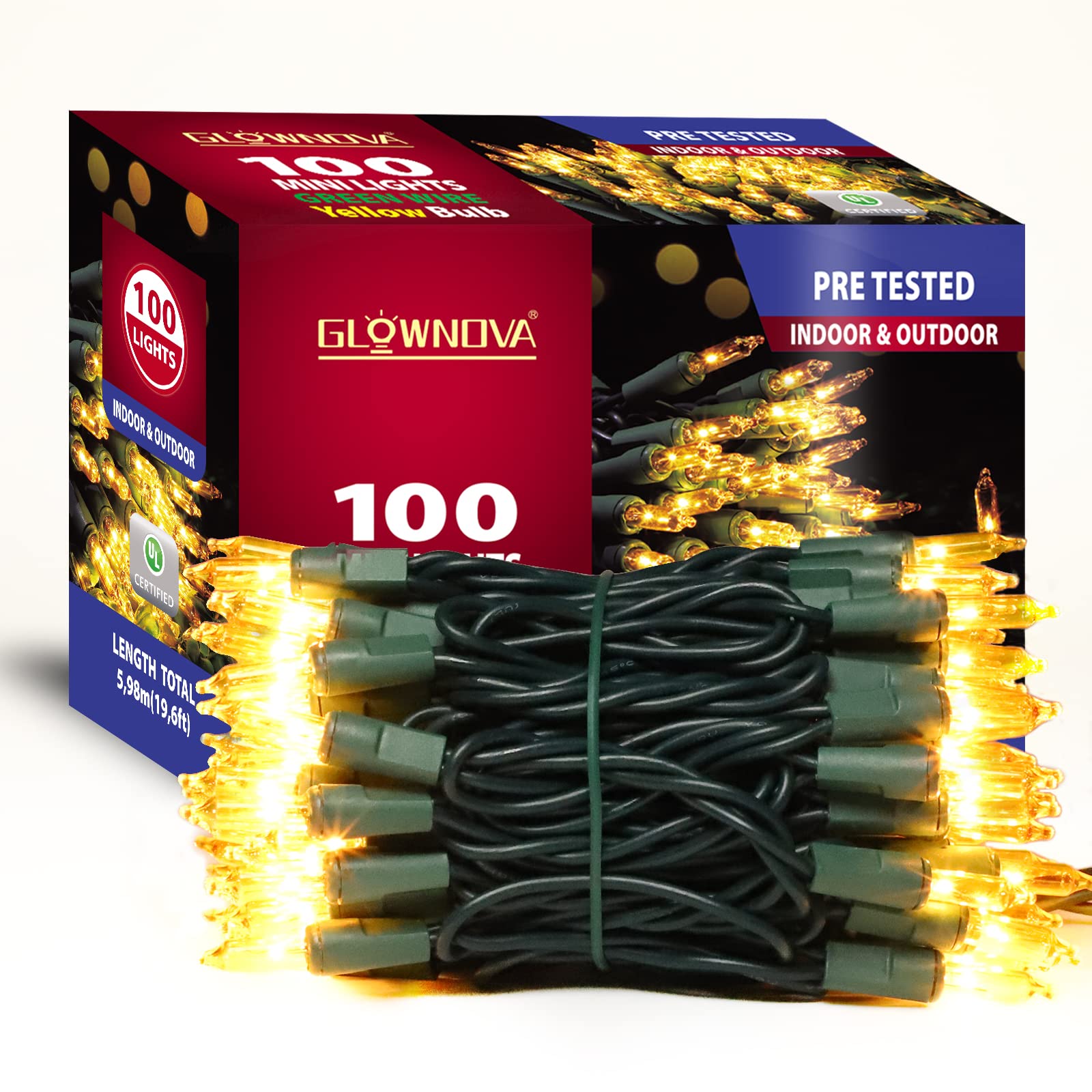 Glownova Green Wire  Yellow Incandescent Bulb 100 Mini String Lights For Indoor Christmas Tree Garland Birthday Wedding Party Festival Decoration