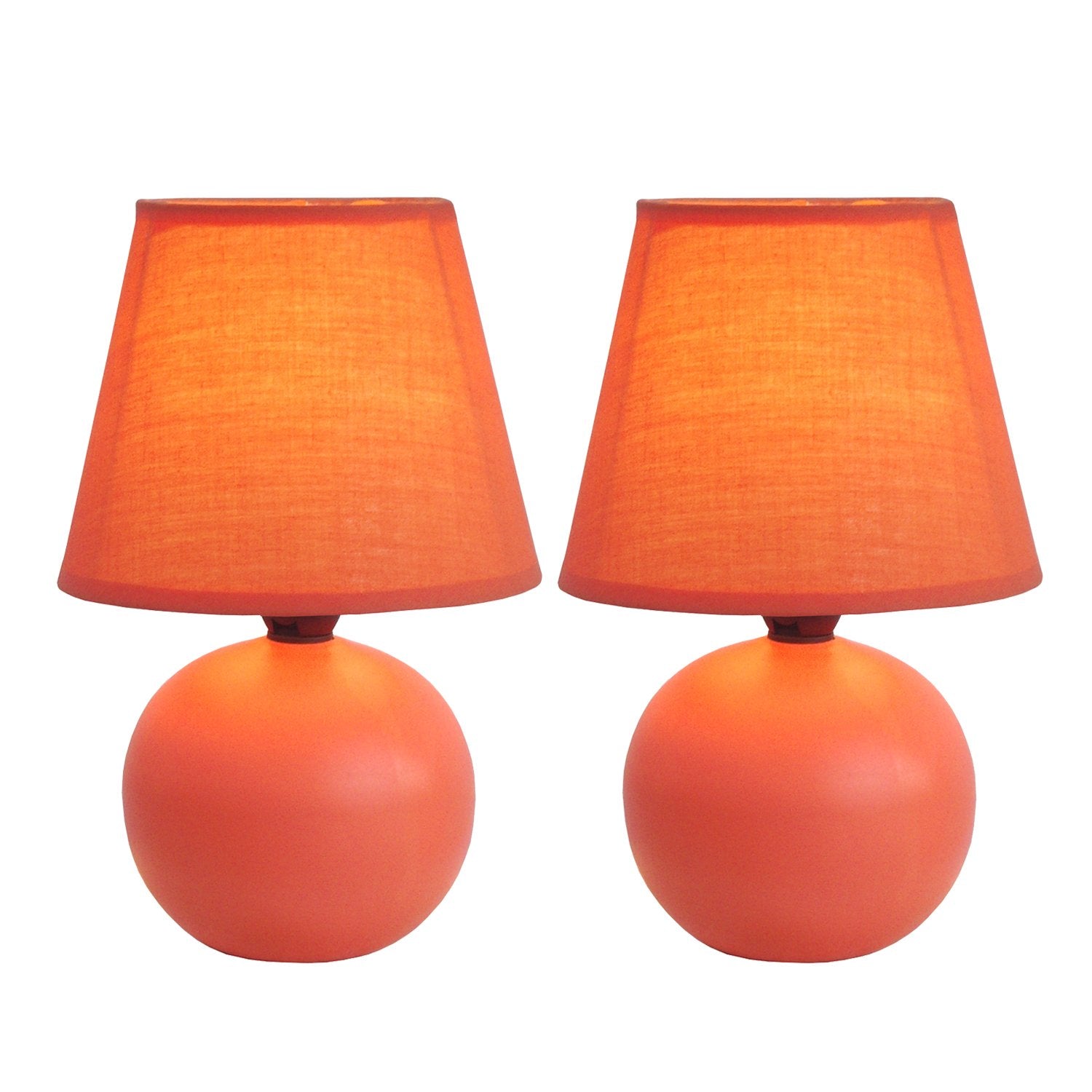 Simple Designs Lt2008-Org-2Pk Mini Ceramic Globe Table Lamp 2 Pack Set With Matching Fabric Shade, Orange