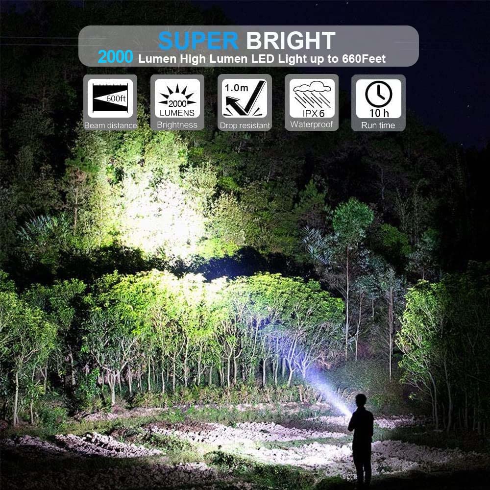 Usb Rechargeable Flashlight, Magnetic Led Flashlight, 2000 Lumen Super Bright Led Tactical Flashlight With Cob Worklight,Waterpr