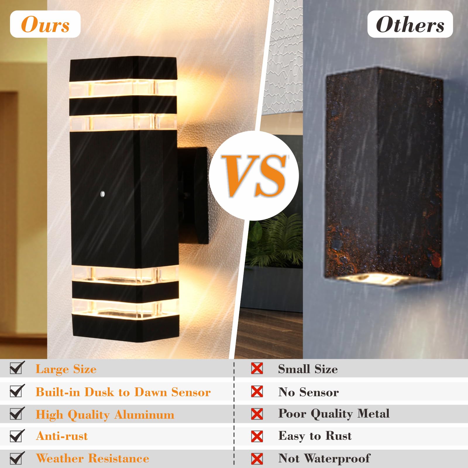 Dariisi Dusk To Dawn Outdoor Wall Lights 2 Pack, Modern Exterior Lighting Fixtures, Up And Down Porch Lights Outdoor Waterproof