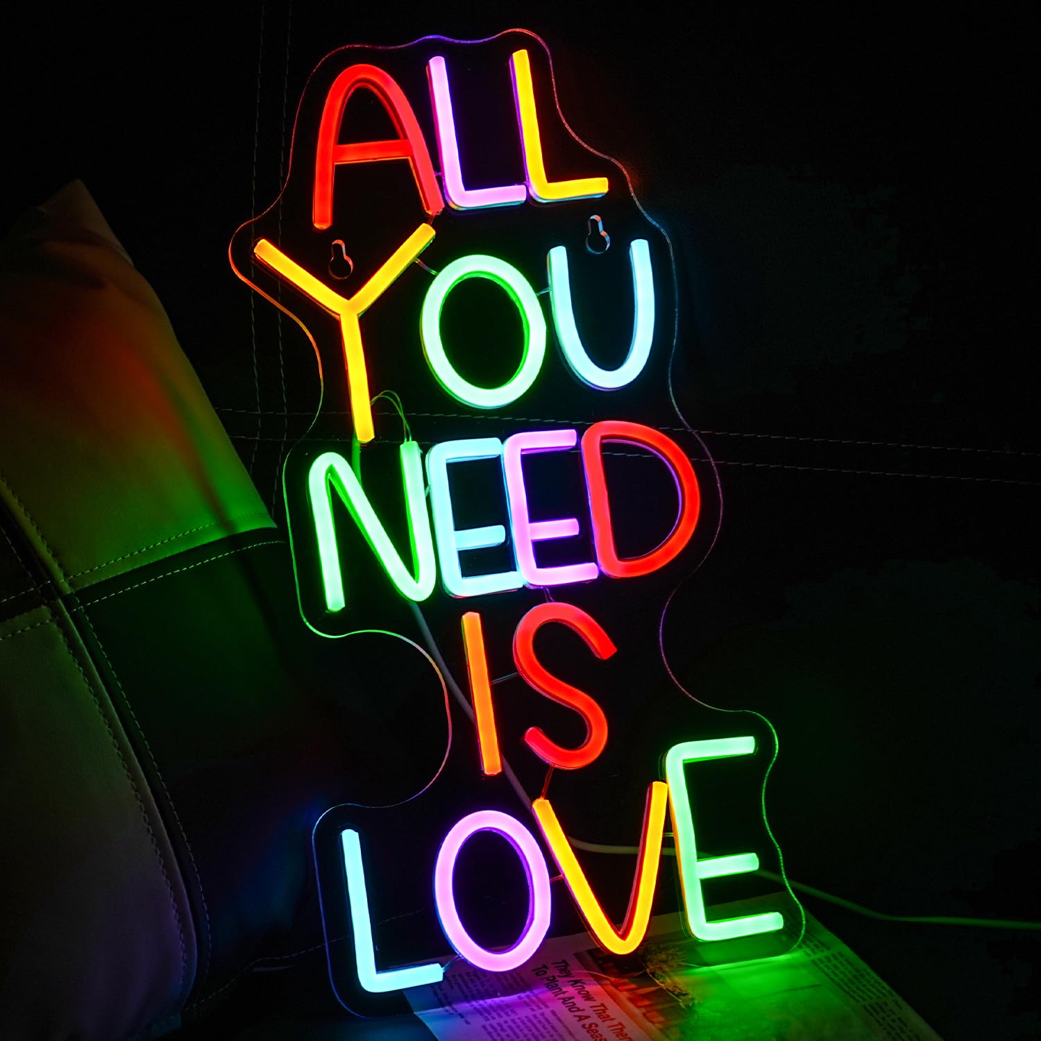 LULANMP Neon Sign - inAll You Need Is Lovein Wall Decor, Dimmable, 16.9in x 8.2in, Colorful, Plastic, Model QM-60