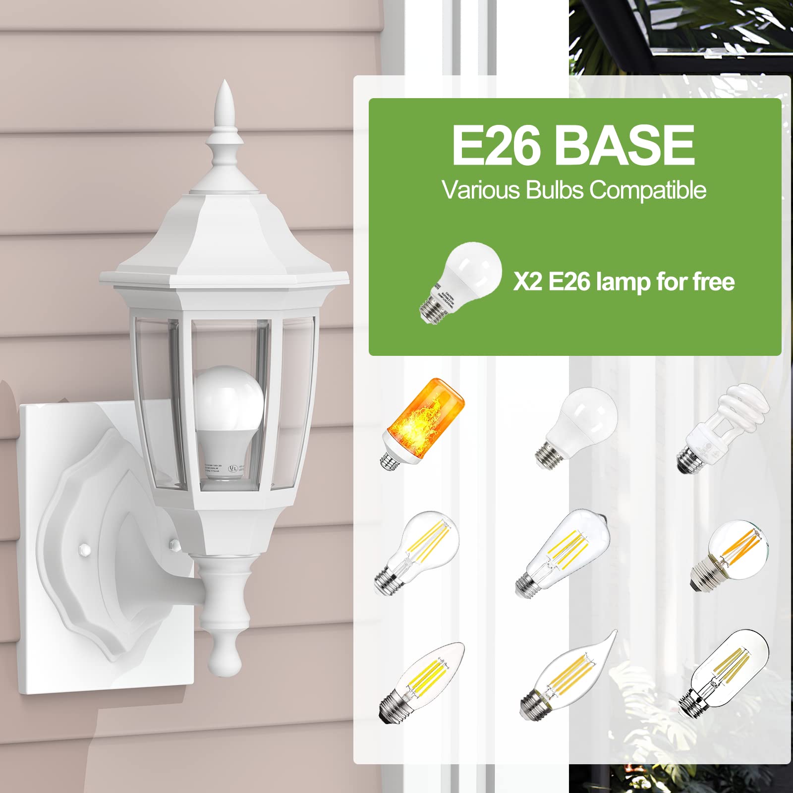 EMART Dusk to Dawn Outdoor Porch Sconce, LED Waterproof Light Fixture, Plastic, White, 2 Pack, Model EM-WGL-2-PS