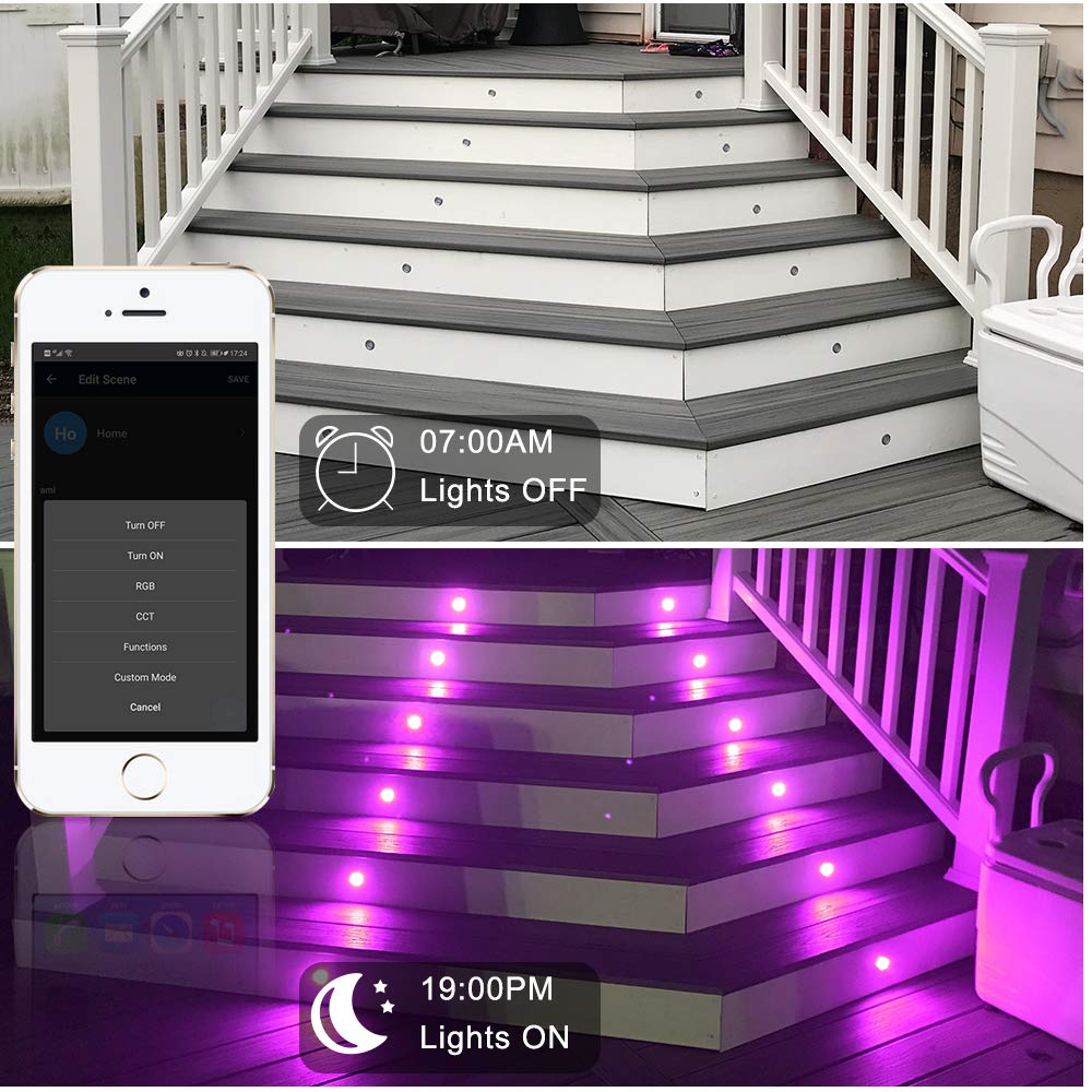 Sumaote LED Deck Light Kit, 30pcs WiFi RGBW Recessed Lights, IP67 Waterproof, Black, Model SUUD45B554WIFI